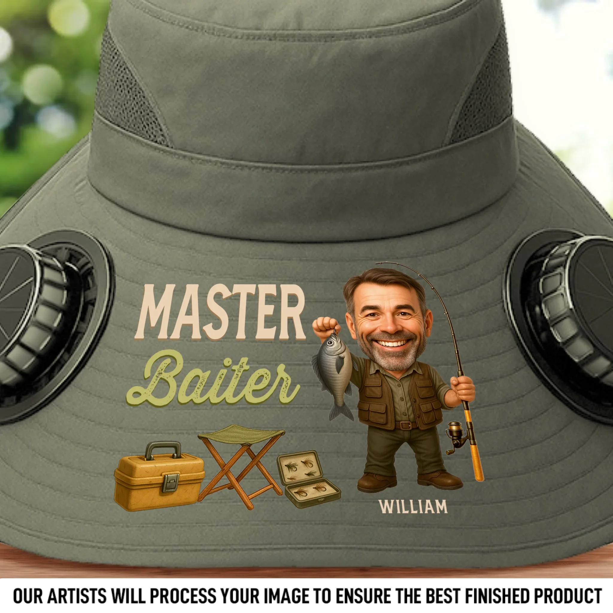 Custom Photo Hat With Fans Solar Power - Personalized Birthday Fishing Gifts For Fisherman, Dad, Grandpa - Reel Legends Never Die - Robaser