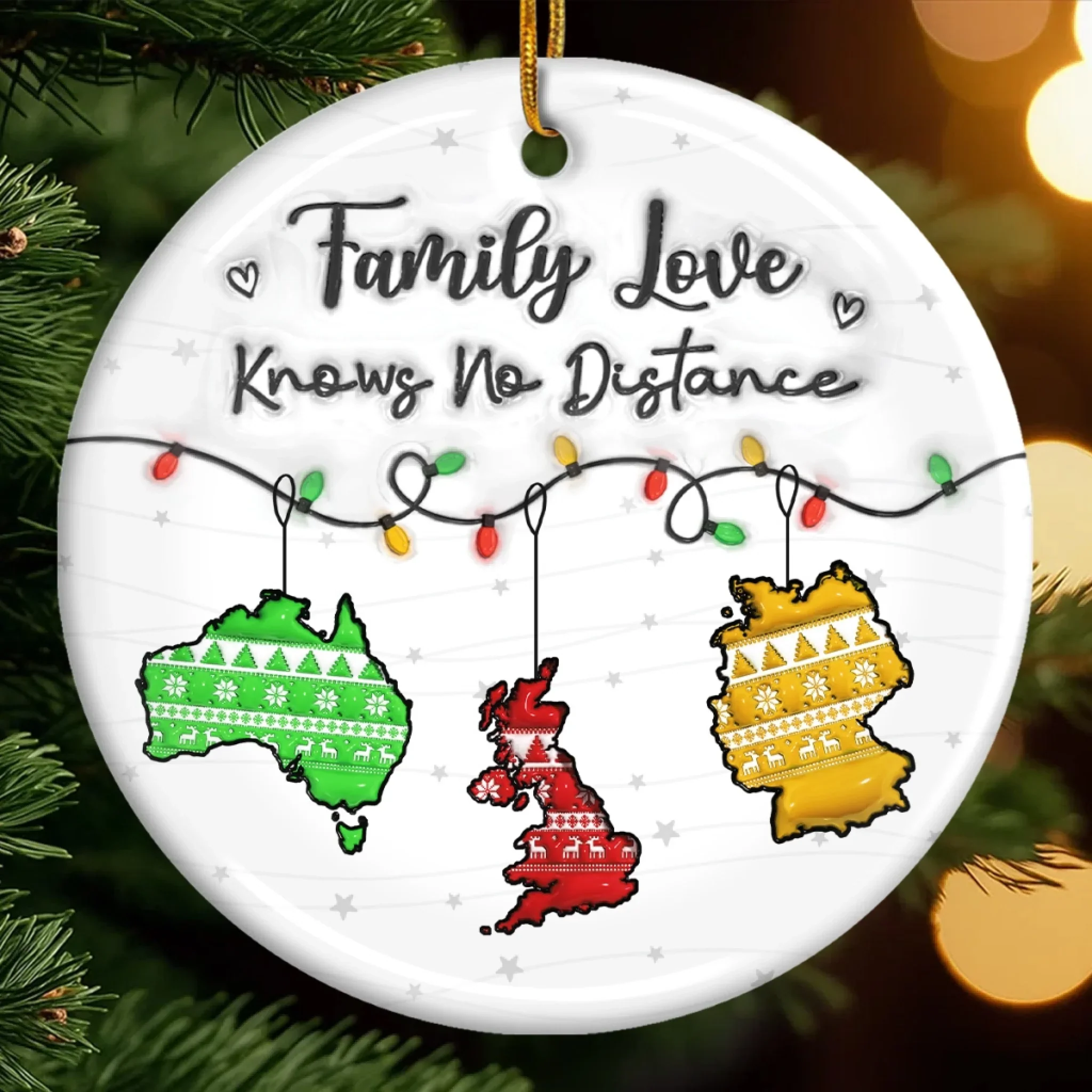 Custom Long Distance Ceramic Ornament - Personalized Christmas Birthday Gifts For Mom, Dad, Kids - Family Love Knows No Distance - Robaser