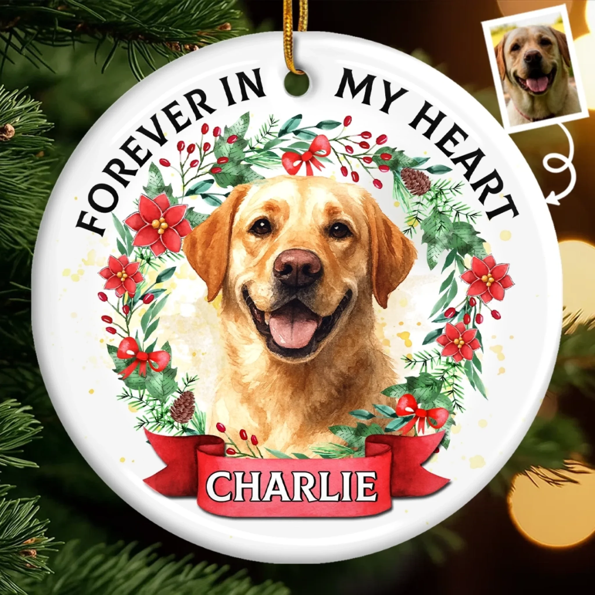 Custom Photo Ceramic Ornament - Personalized Pet Christmas Memorial Sympathy Gifts For Dogs, Cats - Love Lives On With Gentle Whiskers - Robaser