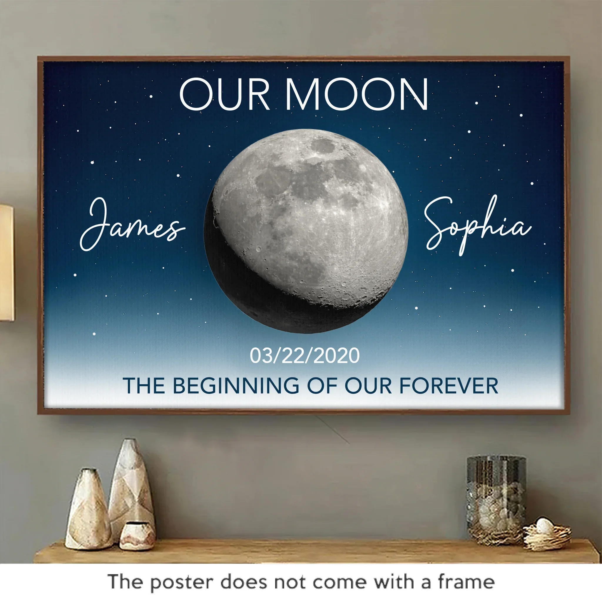 Custom Horizontal Poster - Personalized Anniversary Wedding Gifts For Husband And Wife, Him And Her - Under This Moon Our Story Began - Robaser