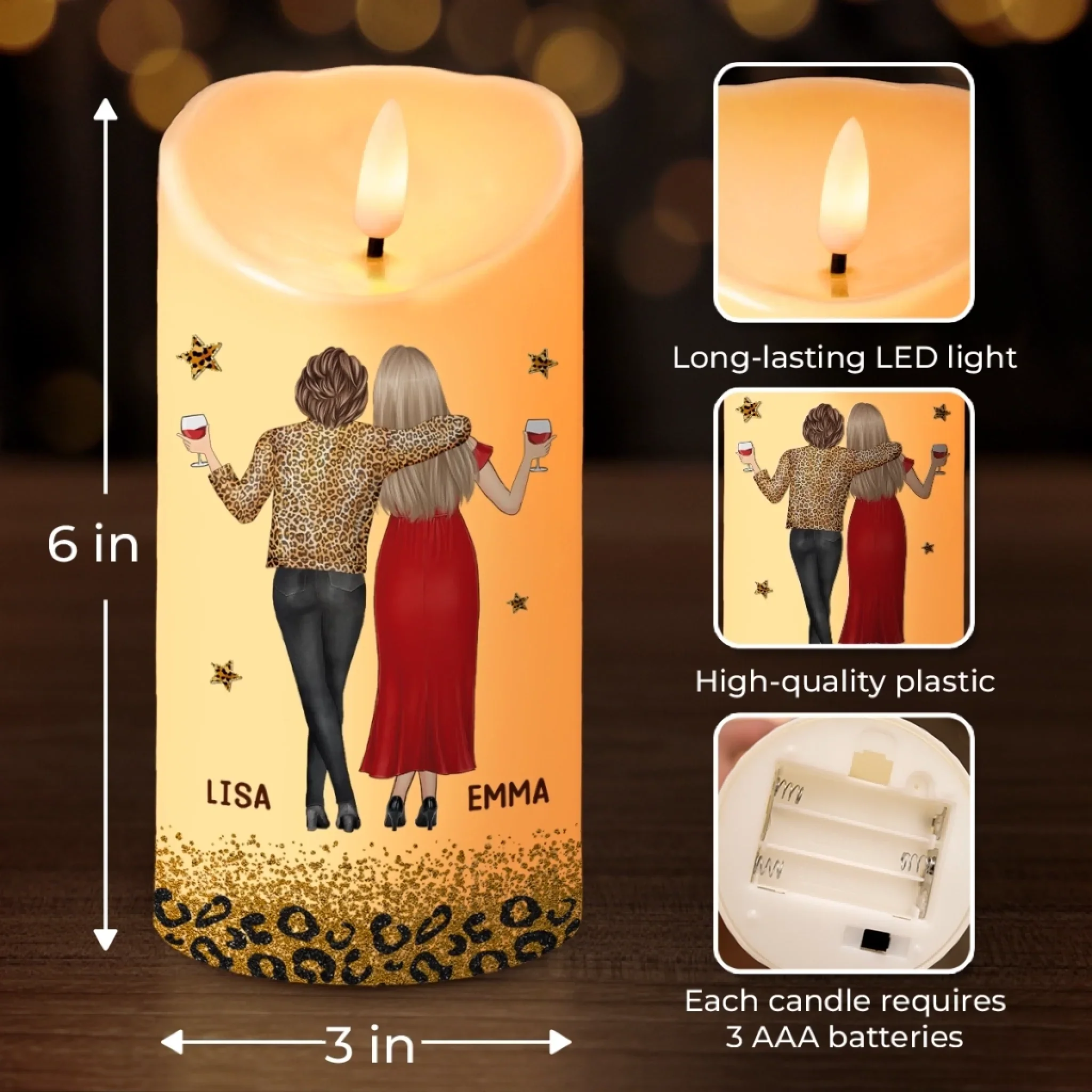 Custom LED Candle - Personalized Best Friend Birthday Gifts For Women, Besties, Sisters, BFF - Our Laughs Are Forever Echoes - Robaser