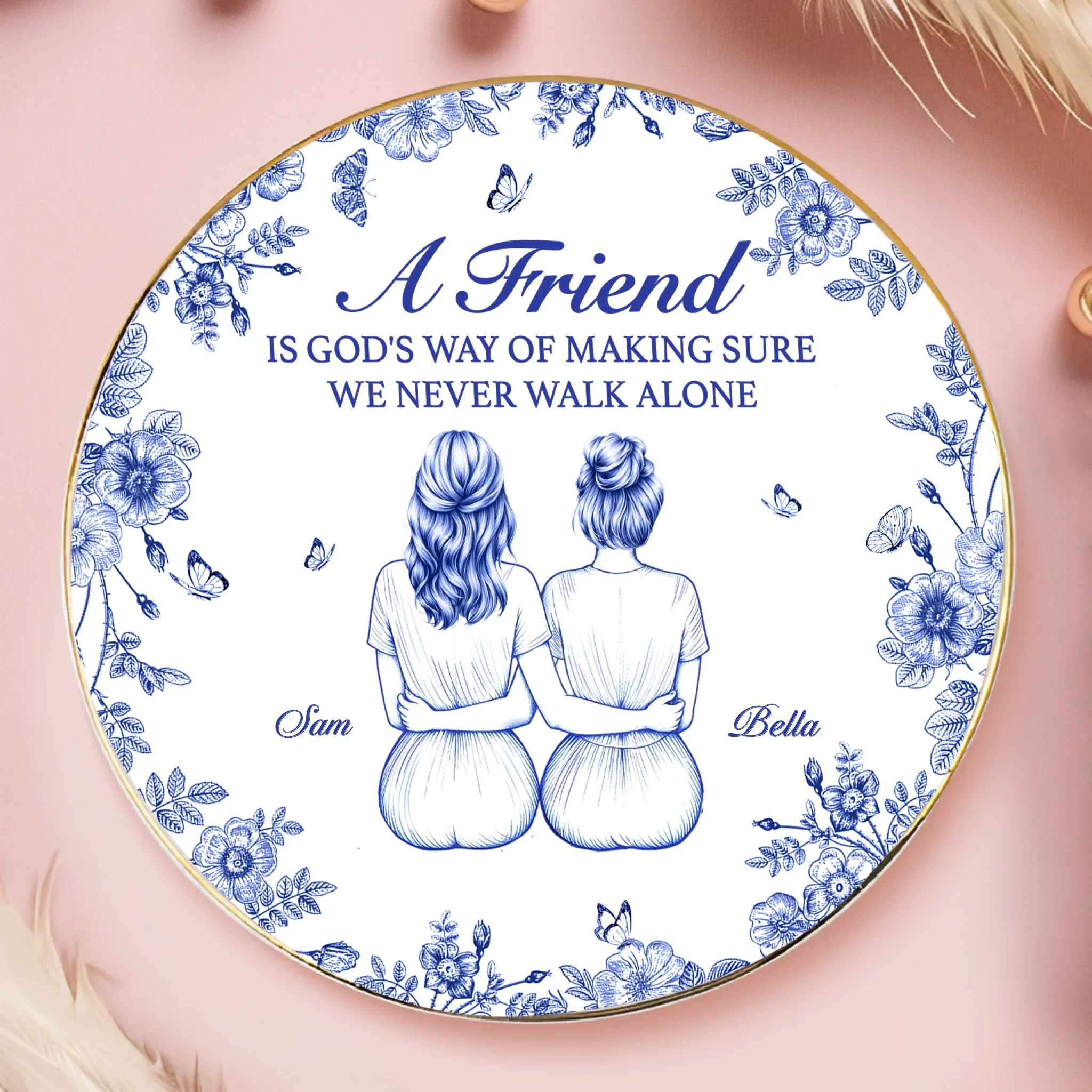 Custom Full-Print Round Jewelry Dish - Personalized Best Friend Birthday Gifts For Women - A Friend Is God's Way - Robaser