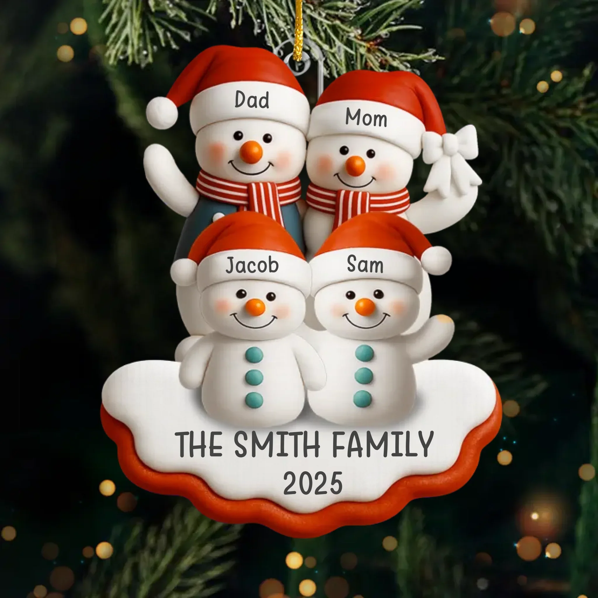 Custom Snowman Family Acrylic Ornament - Personalized Christmas Birthday Gifts For Mom, Dad, Brother, Sister, Kids - Forever Grateful For Us - Robaser
