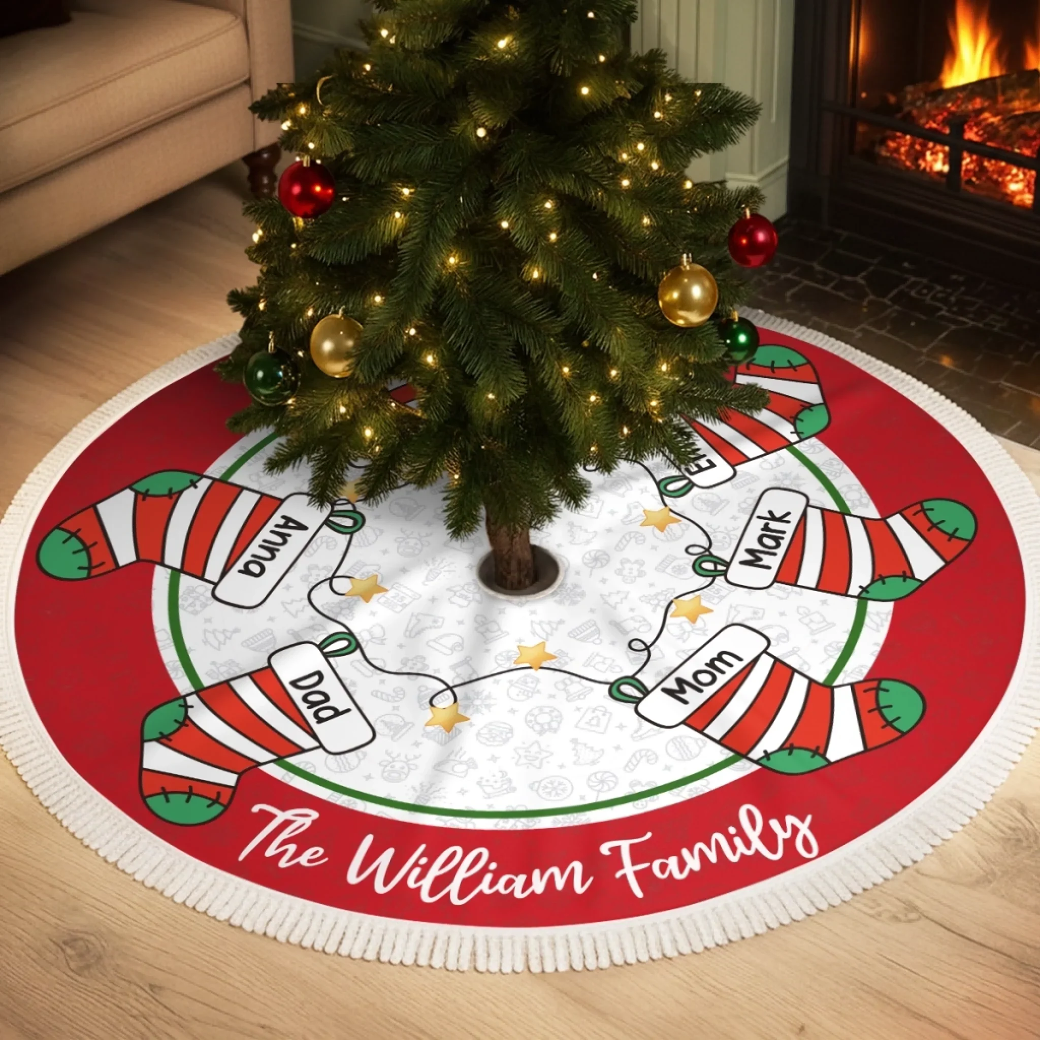 Custom Tree Skirt - Personalized Christmas Birthday Gifts For Mom, Dad, Brother, Sister, Kids - Happiness Circles Our Home - Robaser