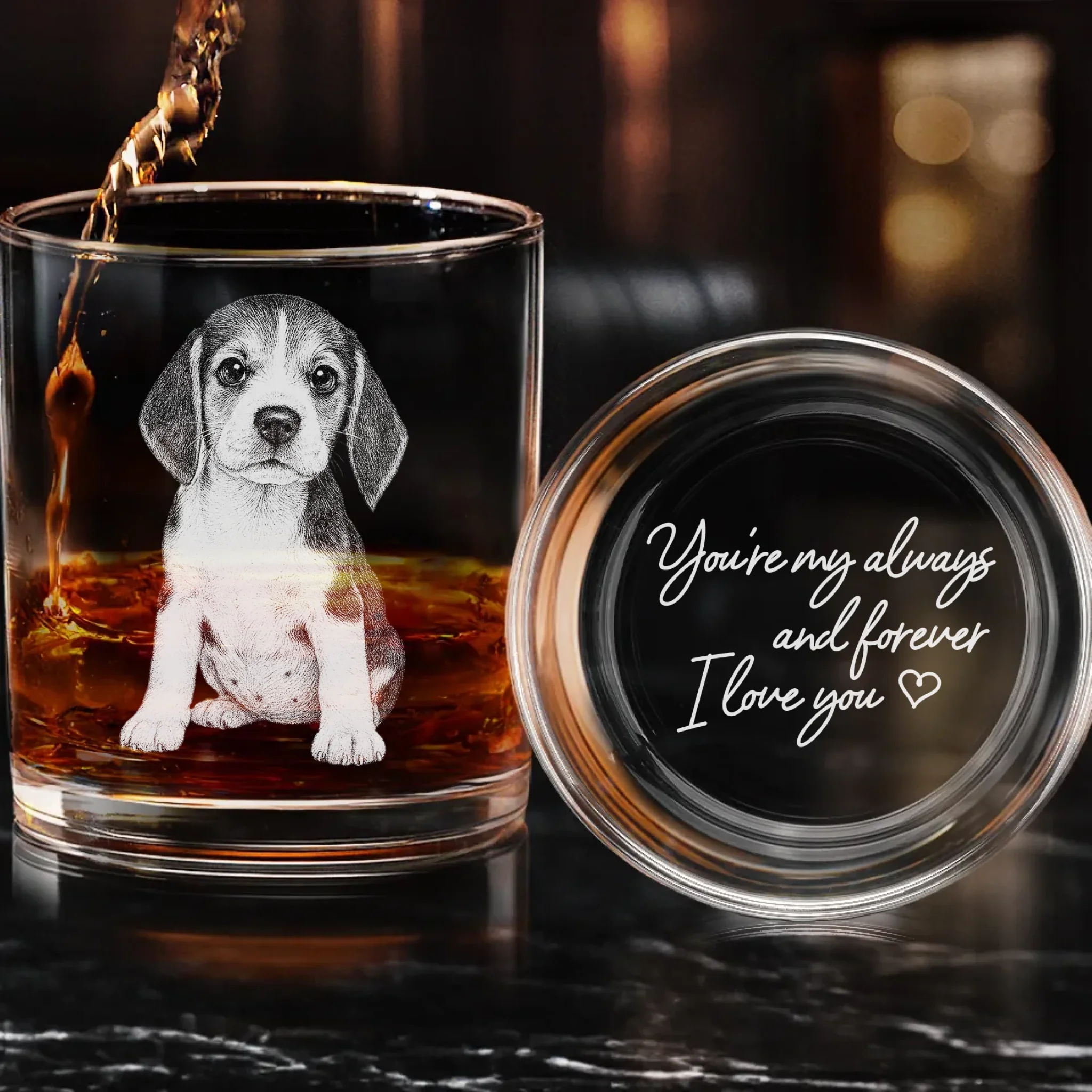Custom Photo You're My Always And Forever - Memorial Personalized Custom Whiskey Glass With Bottom And Side Engraving - Sympathy Gift For Pet Owners, Pet Lovers - Robaser