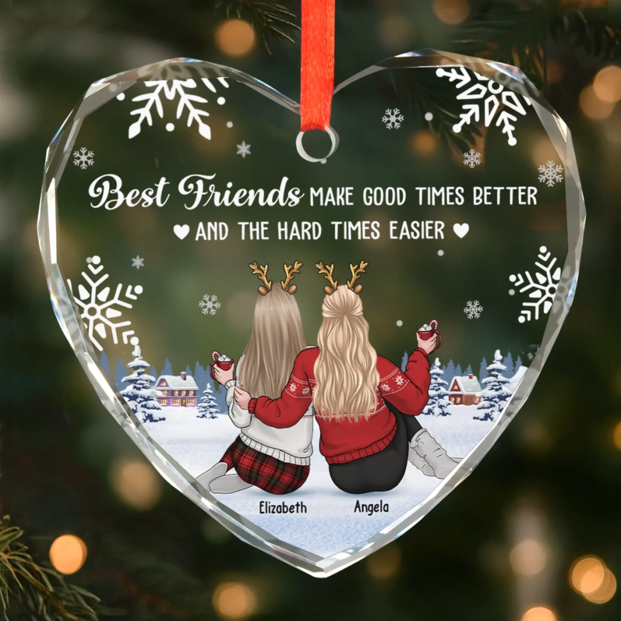 Custom Heart Glass Ornament - Personalized Best Friend Christmas Birthday Gifts For Women, Besties, Sisters, BFF - Life Is Brighter With You - Robaser