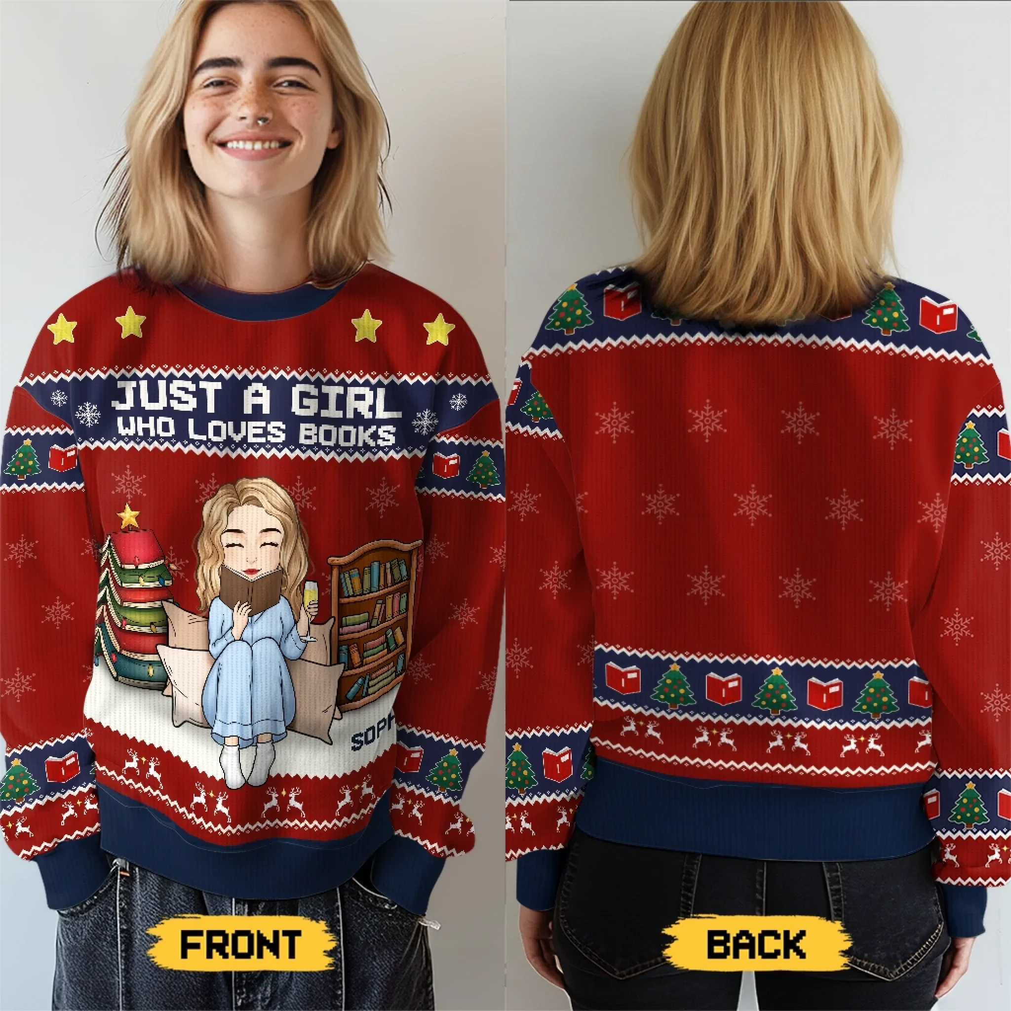 Custom Unisex Ugly Sweatshirt - Personalized  Christmas Bookish Gifts For Book Lovers, Bookworms, Readers - All I Want Are Books - Robaser