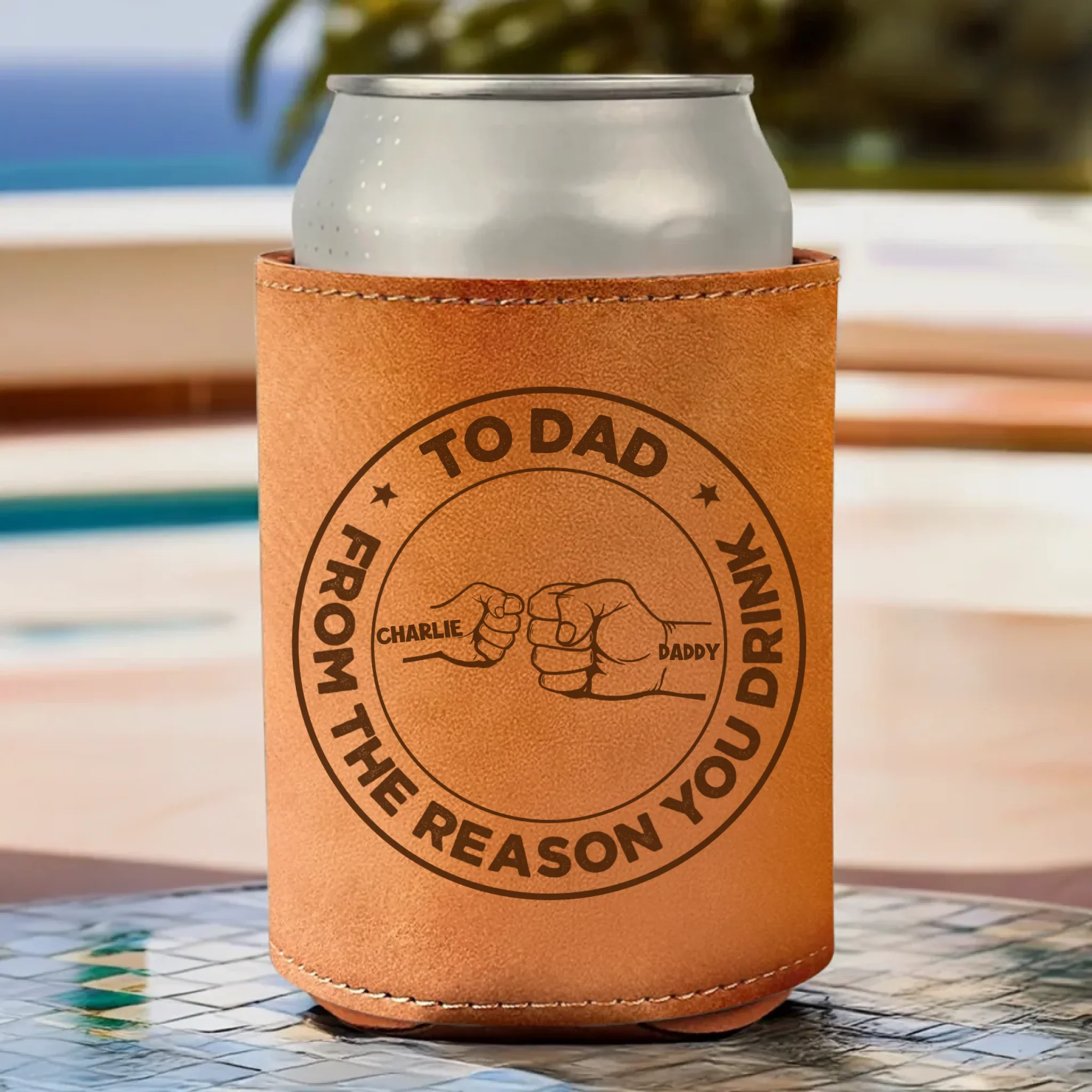 Thanks For Loving Us Anyway - Family Personalized Custom Leather Can Cooler - Father's Day, Gift For Dad, Grandpa - Robaser
