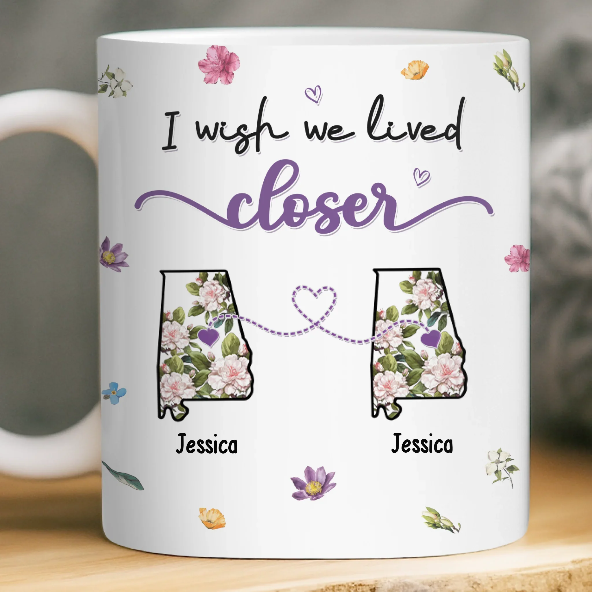 Custom Long Distance Mug - Personalized Best Friend Birthday Gifts For Women, Besties, Sisters, BFF - Side by Side, Always - Robaser