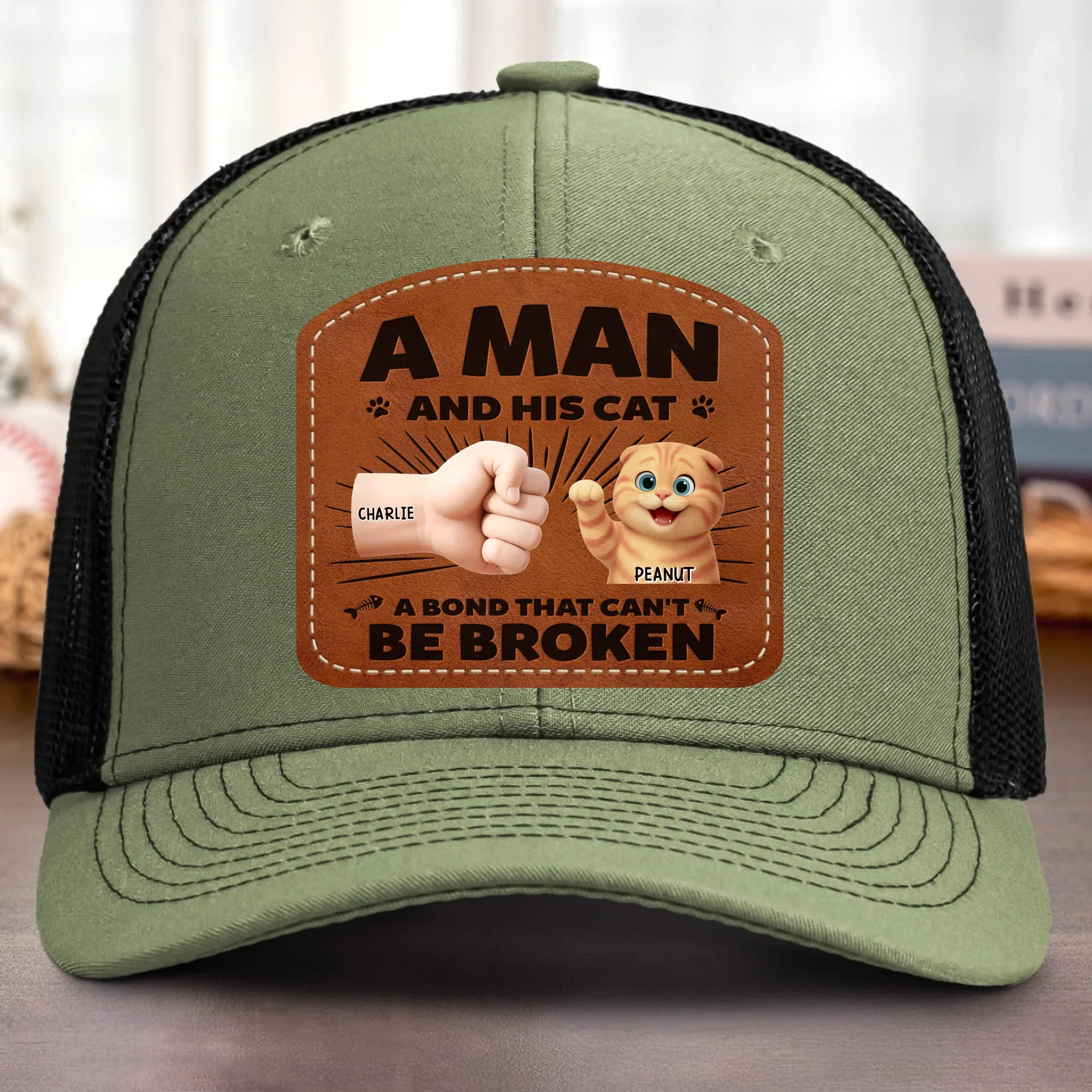 Custom Shaped Leather Patch Hat - Personalized Birthday Gifts For Cat Lovers, Cat Mom And Dad - Feline My Best Self - Robaser