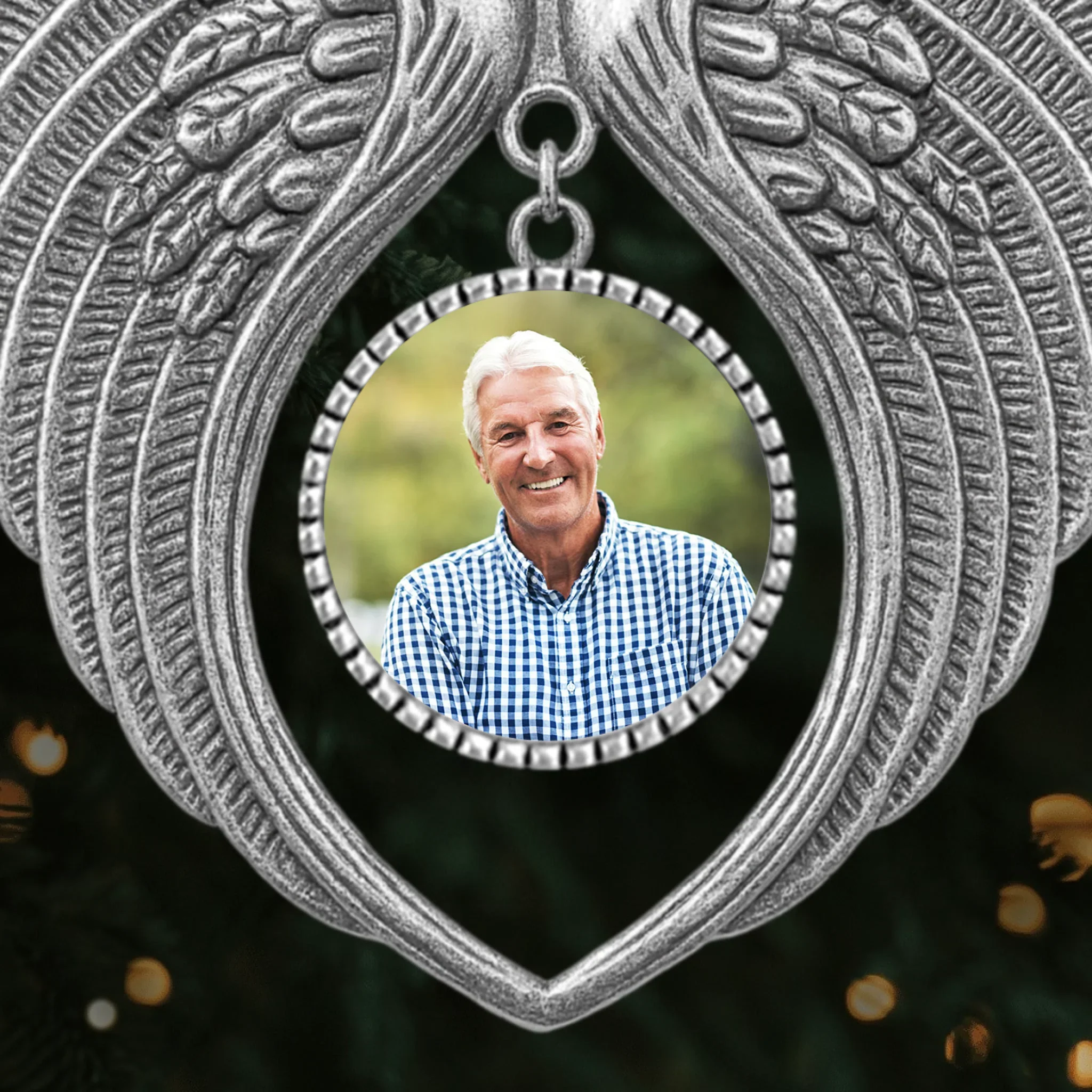 Custom Photo Metal Angel Wings Ornament - Personalized Memorial Sympathy Gifts For Loss Of Mom, Dad - Always Loved, Never Forgotten - Robaser