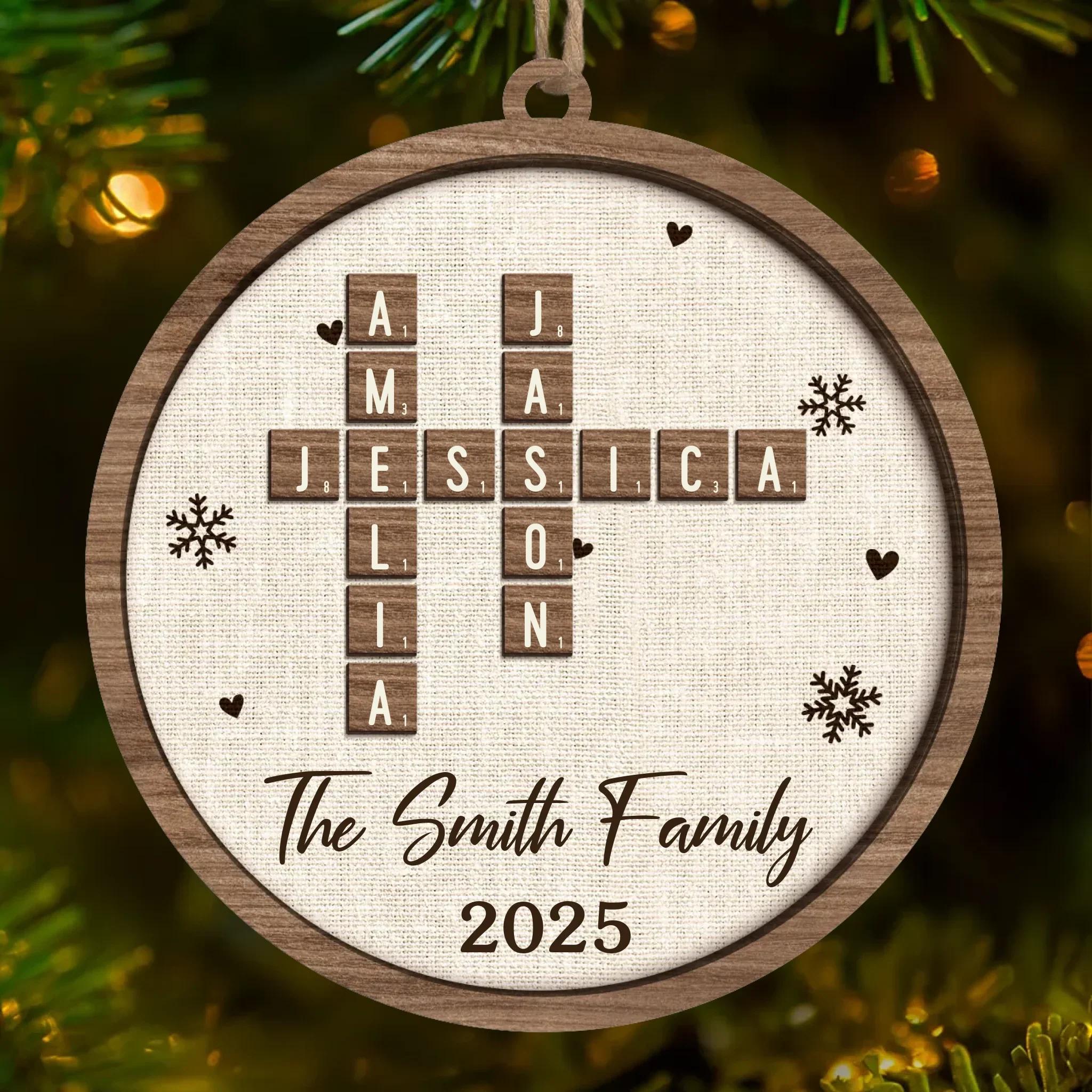 Custom Scrabble Wood Ornament - Personalized Christmas Birthday Gifts For Mom, Dad, Brother, Sister, Kids - Christmas Starts With Family Smiles - Robaser