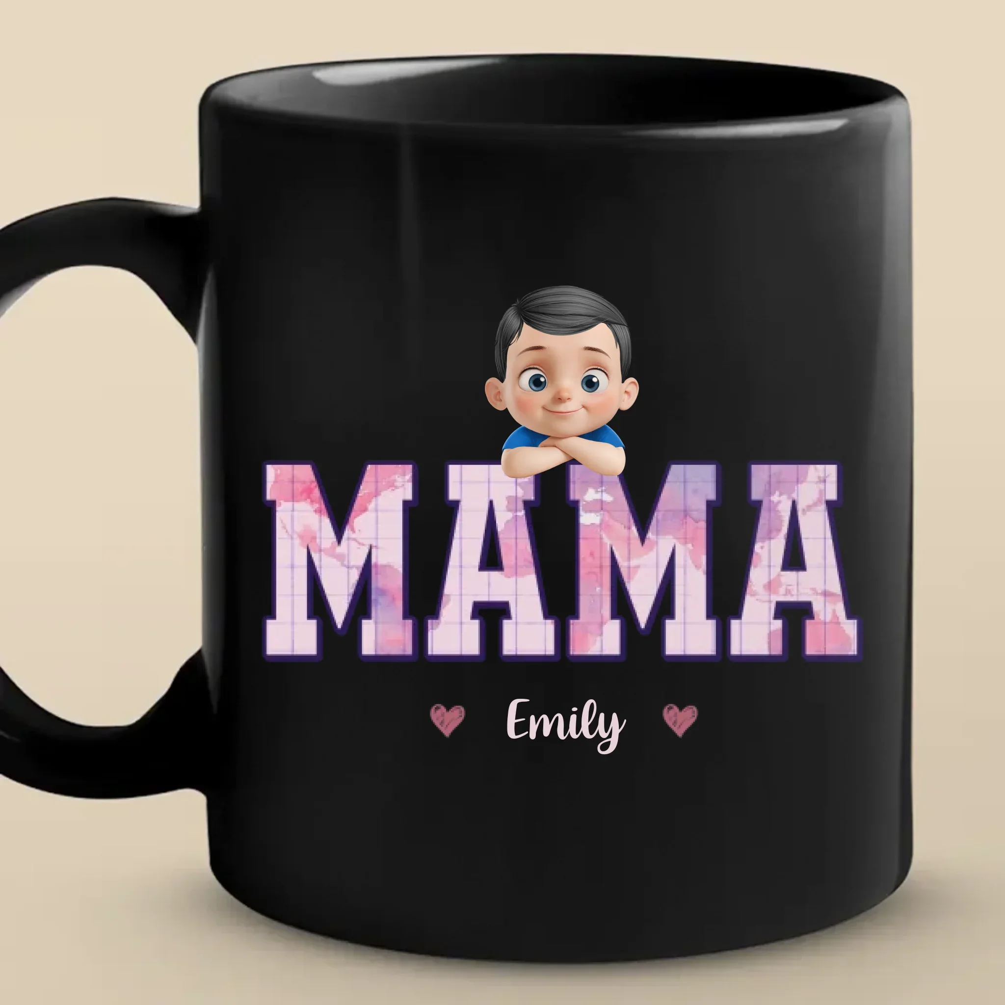 Wake Up To My World - Family Personalized Custom Black Mug - Mother's Day, Gift For Mom, Grandma - Robaser
