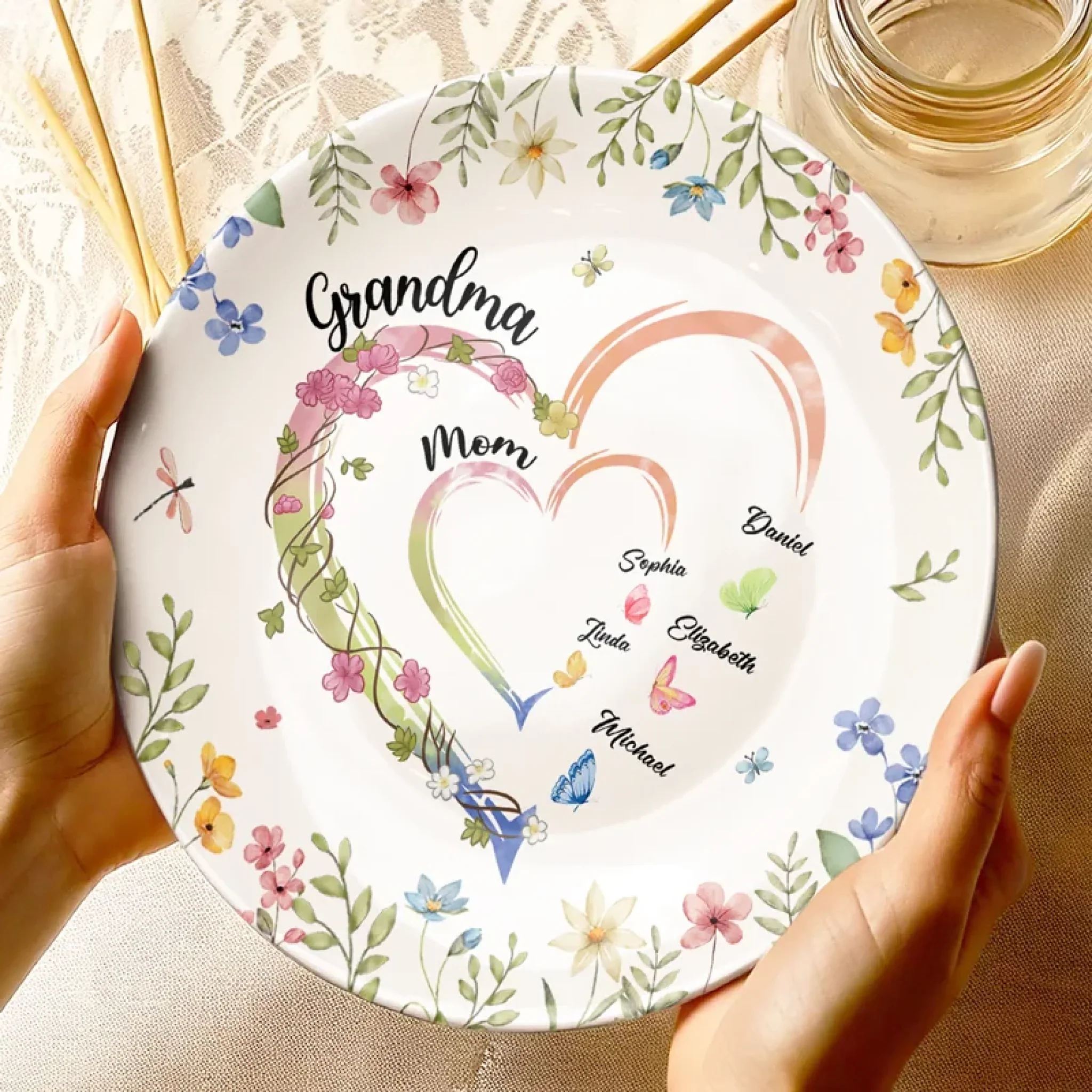 From Grandma to Mom to Us - Family Personalized Custom Ceramic Plate - Mother's Day, Gift For Mom, Grandma - Robaser