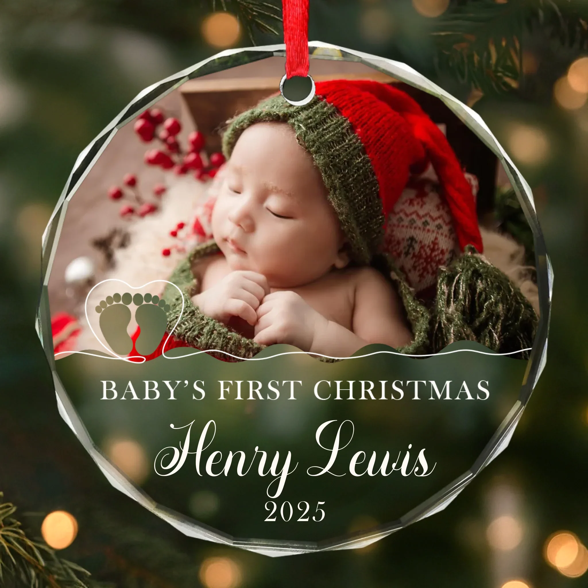 Custom Photo Baby First Christmas Glass Ornament - Personalized Christmas Baby Shower, Gifts For New Moms, New Dads, New Parents - Our Holiday Angel - Robaser