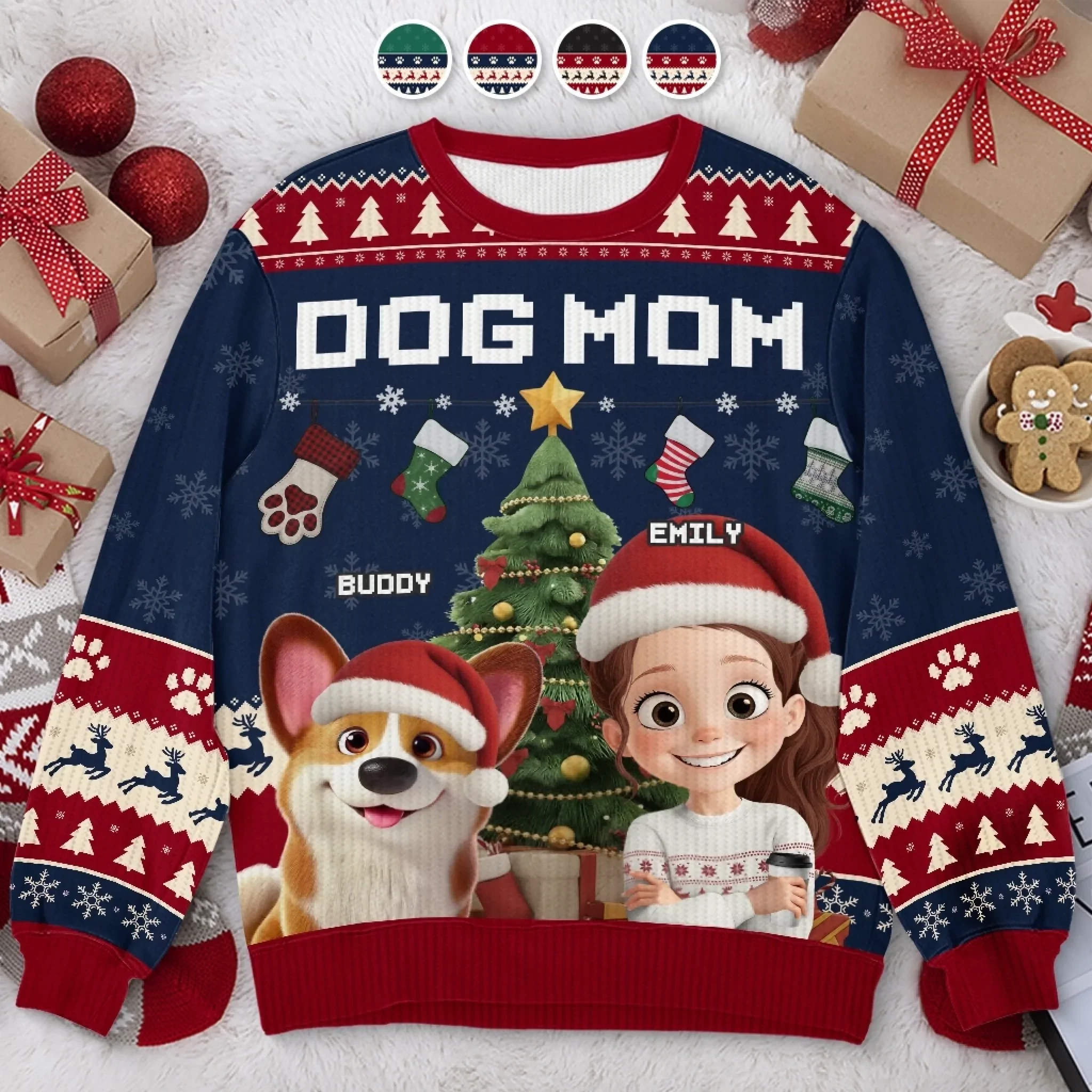 Custom Unisex Ugly Sweatshirt - Personalized  Christmas Birthday Gifts For Dog Lovers, Dog Dad And Mom - Festive Fur And Christmas Cheer - Robaser