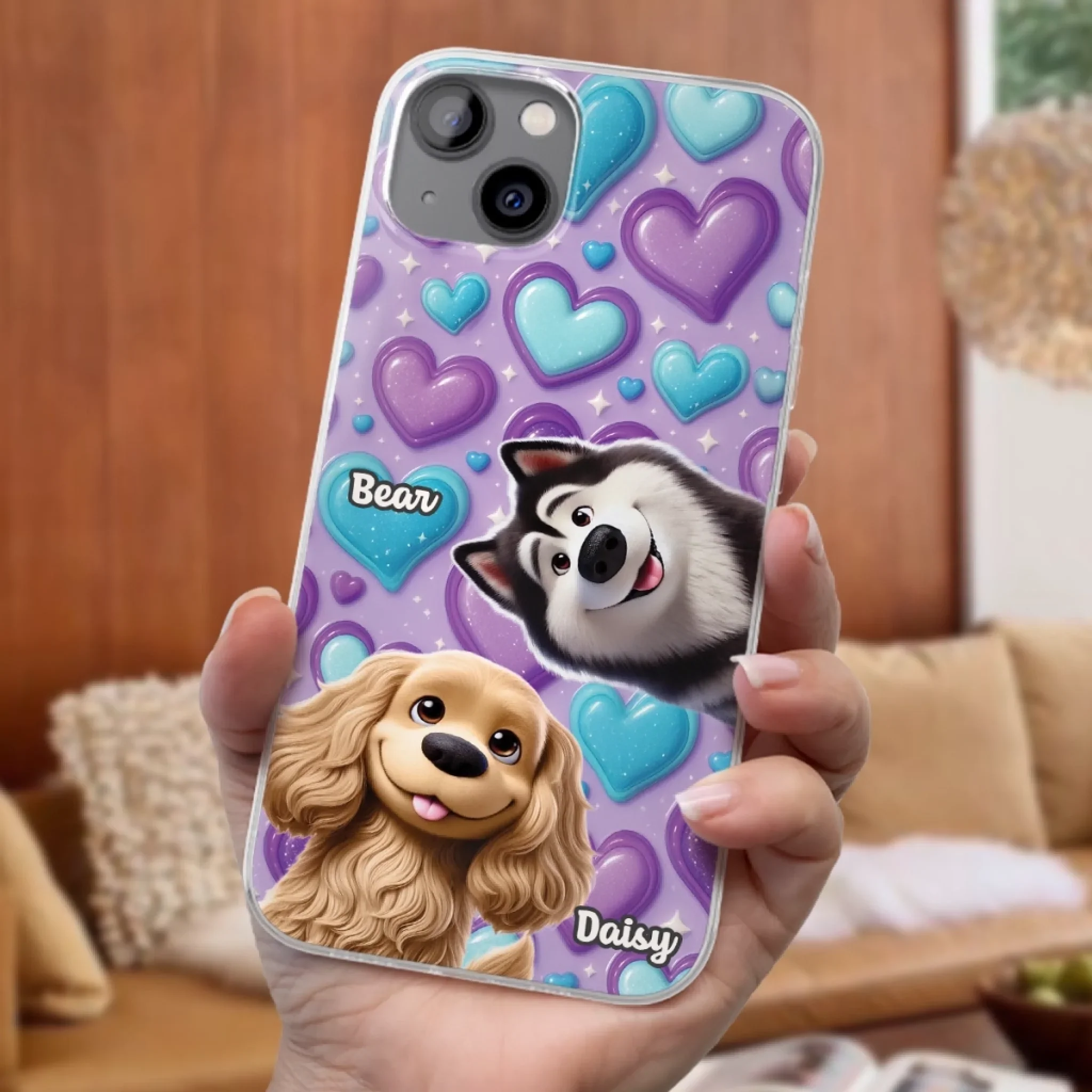 Custom 3D Inflated Effect Printed Clear Phone Case - Personalized Birthday Gifts For Dog Lovers, Dog Dad And Mom - Surrounded By Your Love - Robaser