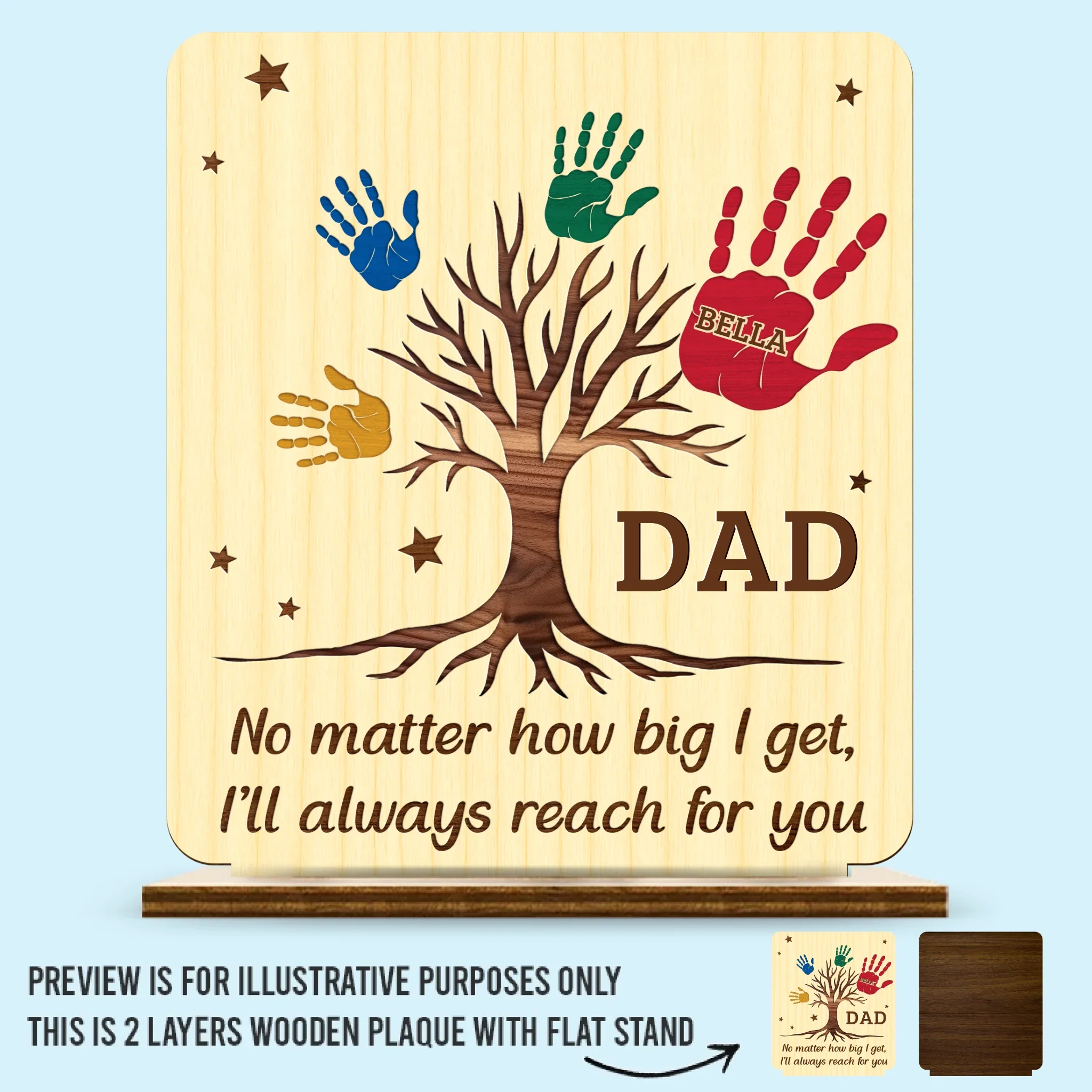 From Your Hands We Grew, To Your Heart We Return - Family Personalized Custom 2-Layered Wooden Plaque With Stand - Father's Day, Gift For Dad, Grandpa - Robaser