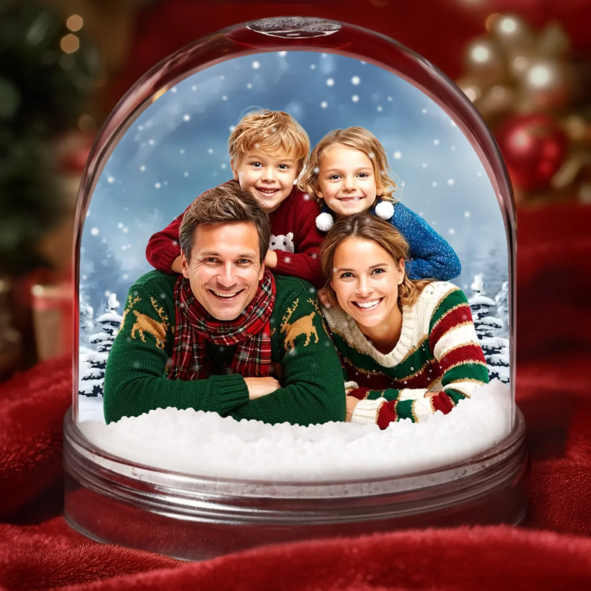 Custom Photo Acrylic Snow Globe - Personalized Christmas Birthday Gifts For Mom, Dad, Brother, Sister, Kids - Encircled By Our Love - Robaser