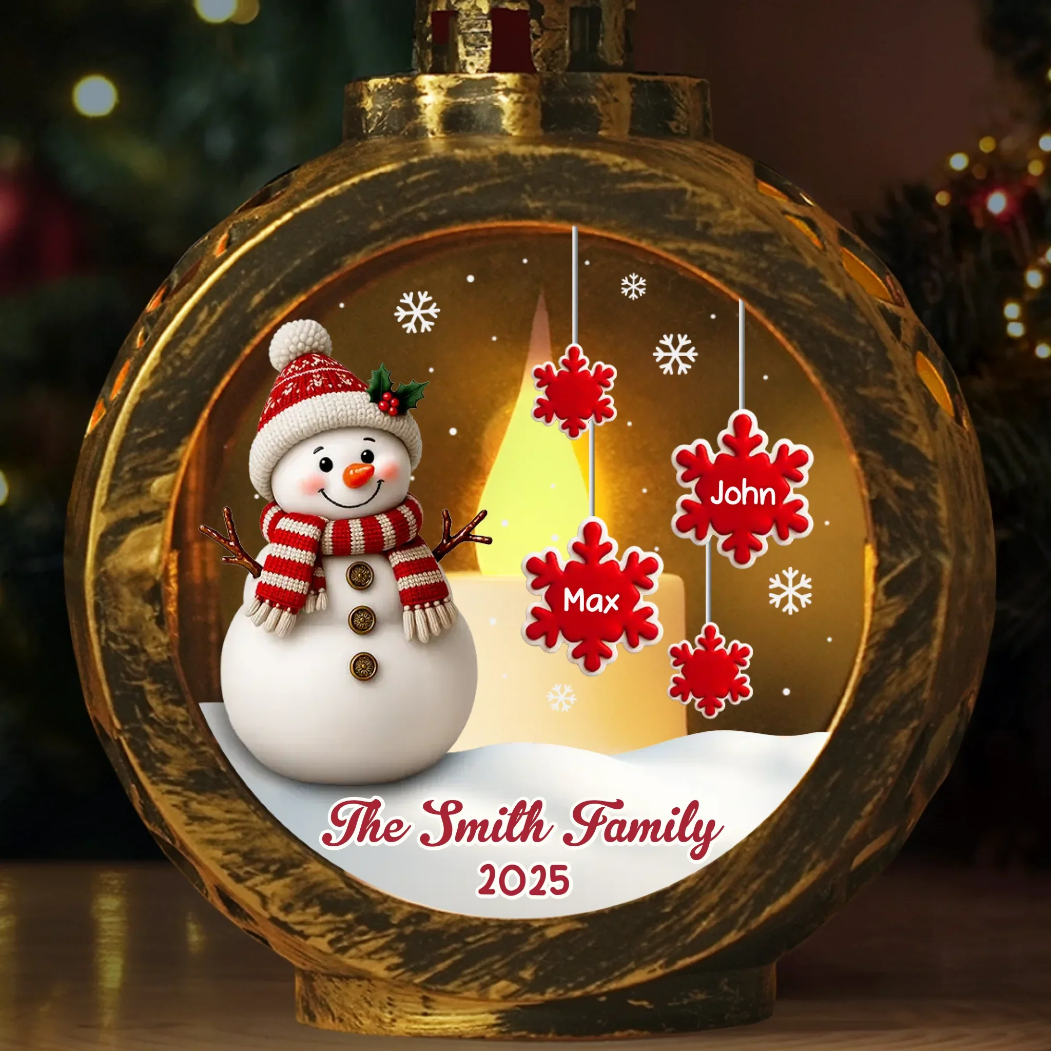 Custom Snowman Candlelight Lantern Ornament -  Personalized Christmas Birthday Gifts For Mom, Dad, Brother, Sister, Kids - Memories Grow Strong With Family - Robaser