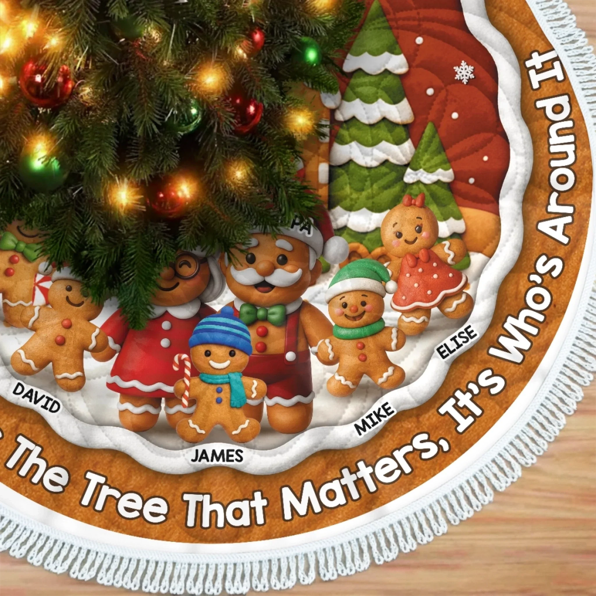 Custom Gingerbread Tree Skirt - Personalized Christmas Birthday Gifts For Grandma, Grandpa, Grandparents - Joy Shines In Every Hug - Robaser