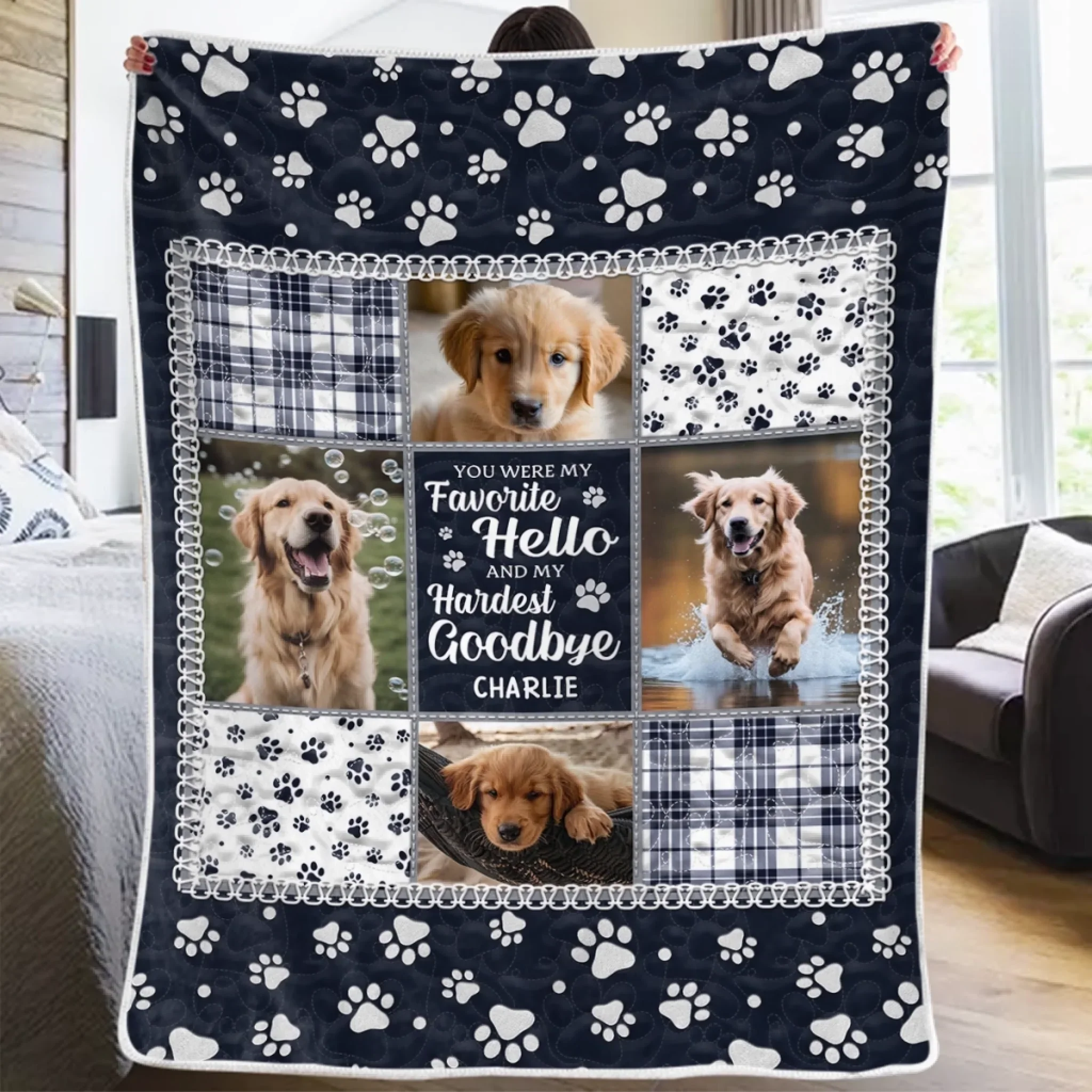 Custom Photo Blanket - Personalized Pet Christmas Memorial Sympathy Gifts For Dogs, Cats - Your Paw Prints Are Etched In My Heart - Robaser