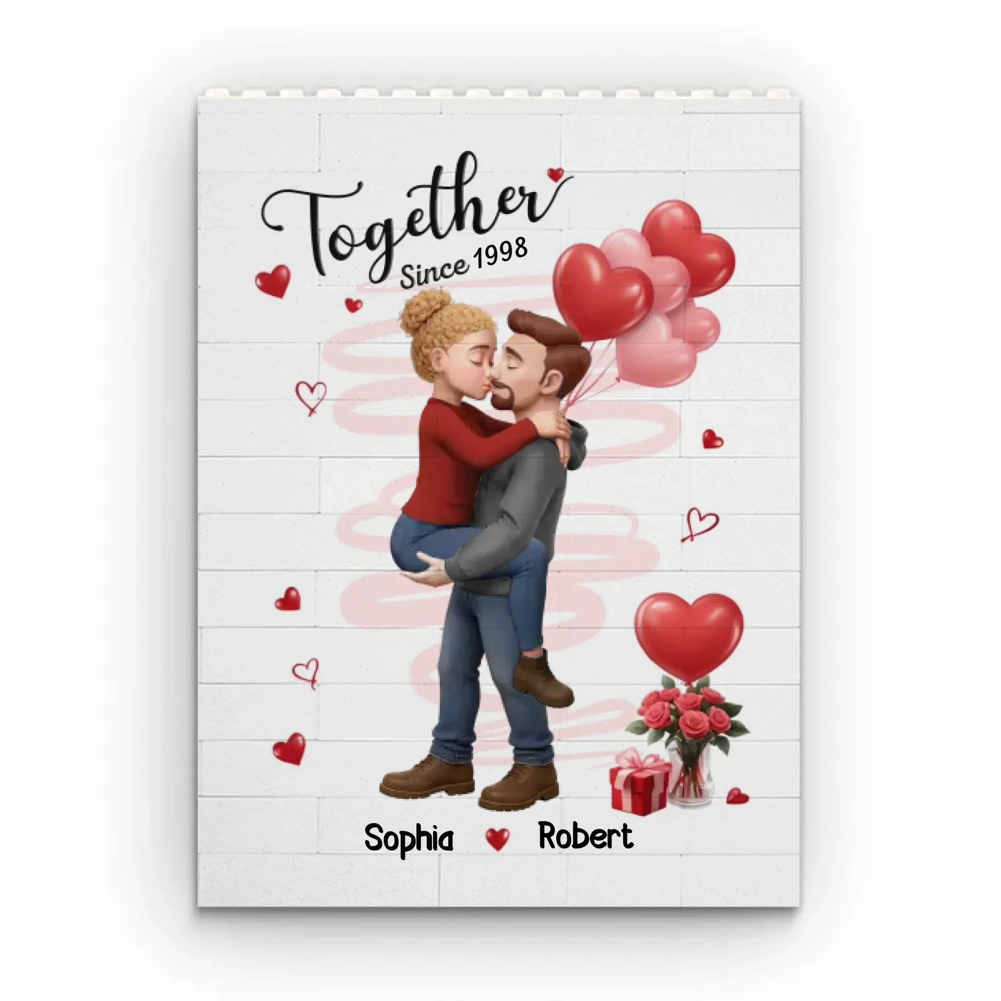 Custom Romantic Kissing Couple Vertical Rectangle Shaped Building Brick Blocks - Personalized Anniversary Wedding Gifts For Husband And Wife, Him And Her - Love In Every Piece - Robaser