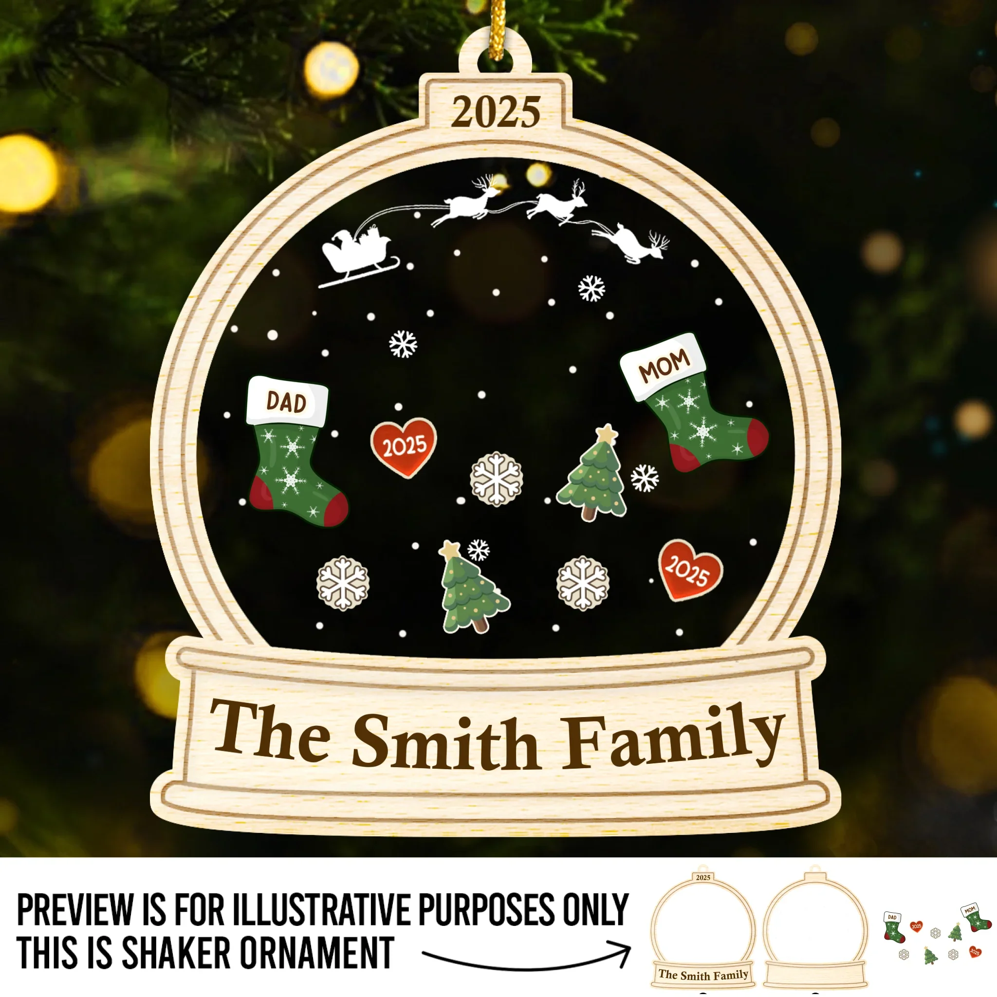 Custom 3 Layers Shaker Ornament - Personalized Christmas Birthday Gifts For Mom, Dad, Kids - All Stockings Hung With Love - Robaser