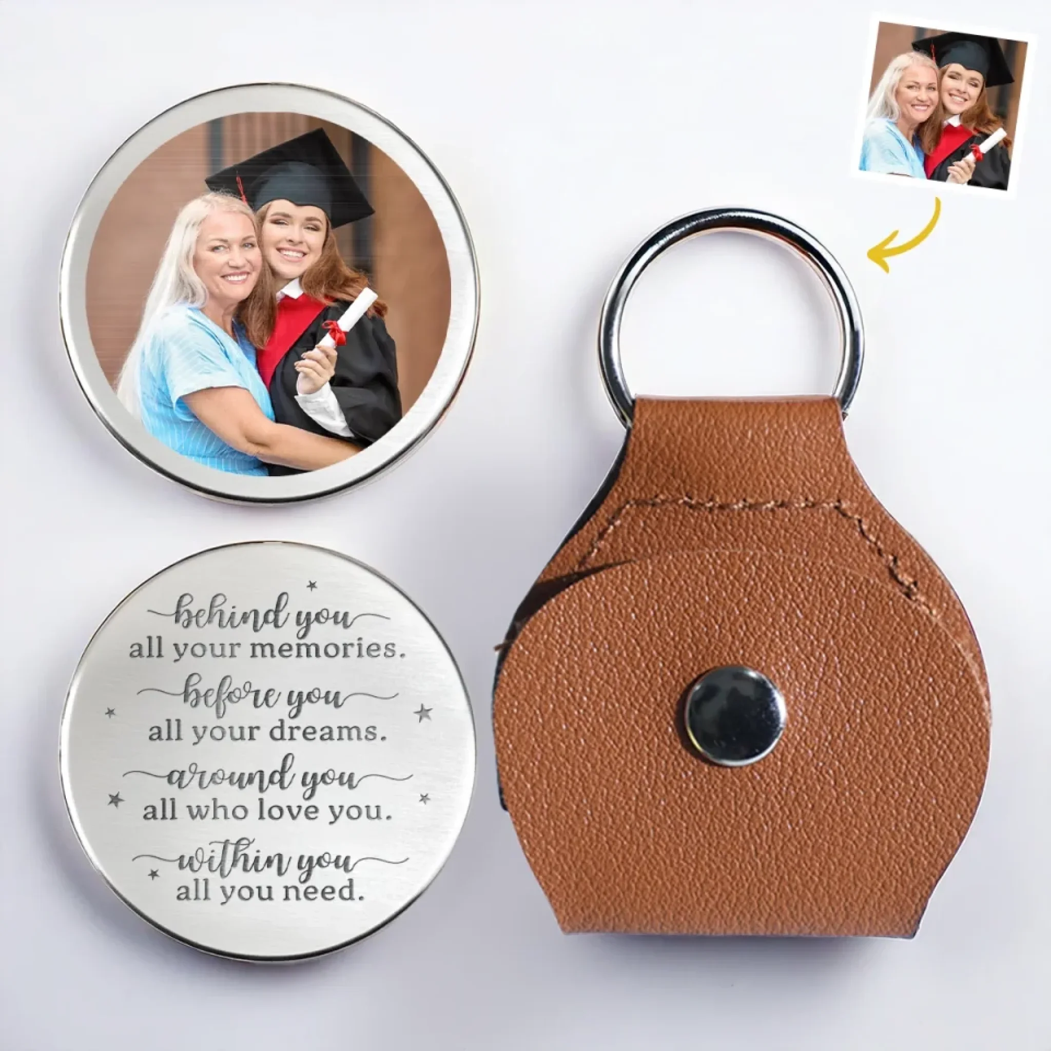 Custom Photo Caps Off To Your Journey - Family Personalized Custom Pocket Hug - Graduation Gift For Family Members, Siblings, Brothers, Sisters - Robaser