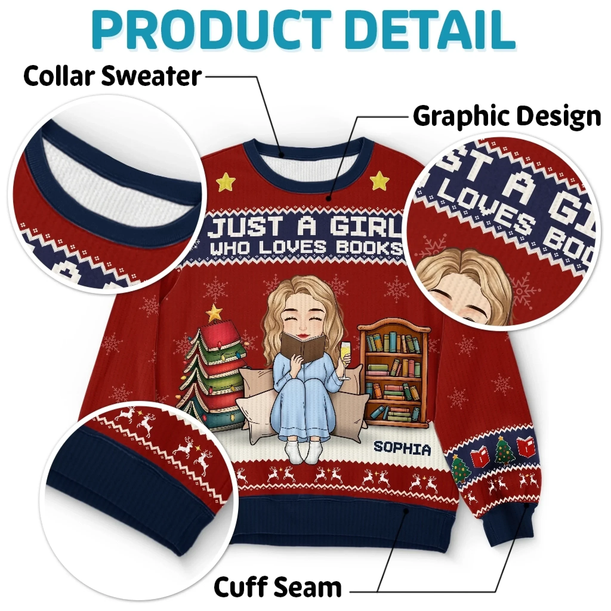 Custom Unisex Ugly Sweatshirt - Personalized  Christmas Bookish Gifts For Book Lovers, Bookworms, Readers - All I Want Are Books - Robaser