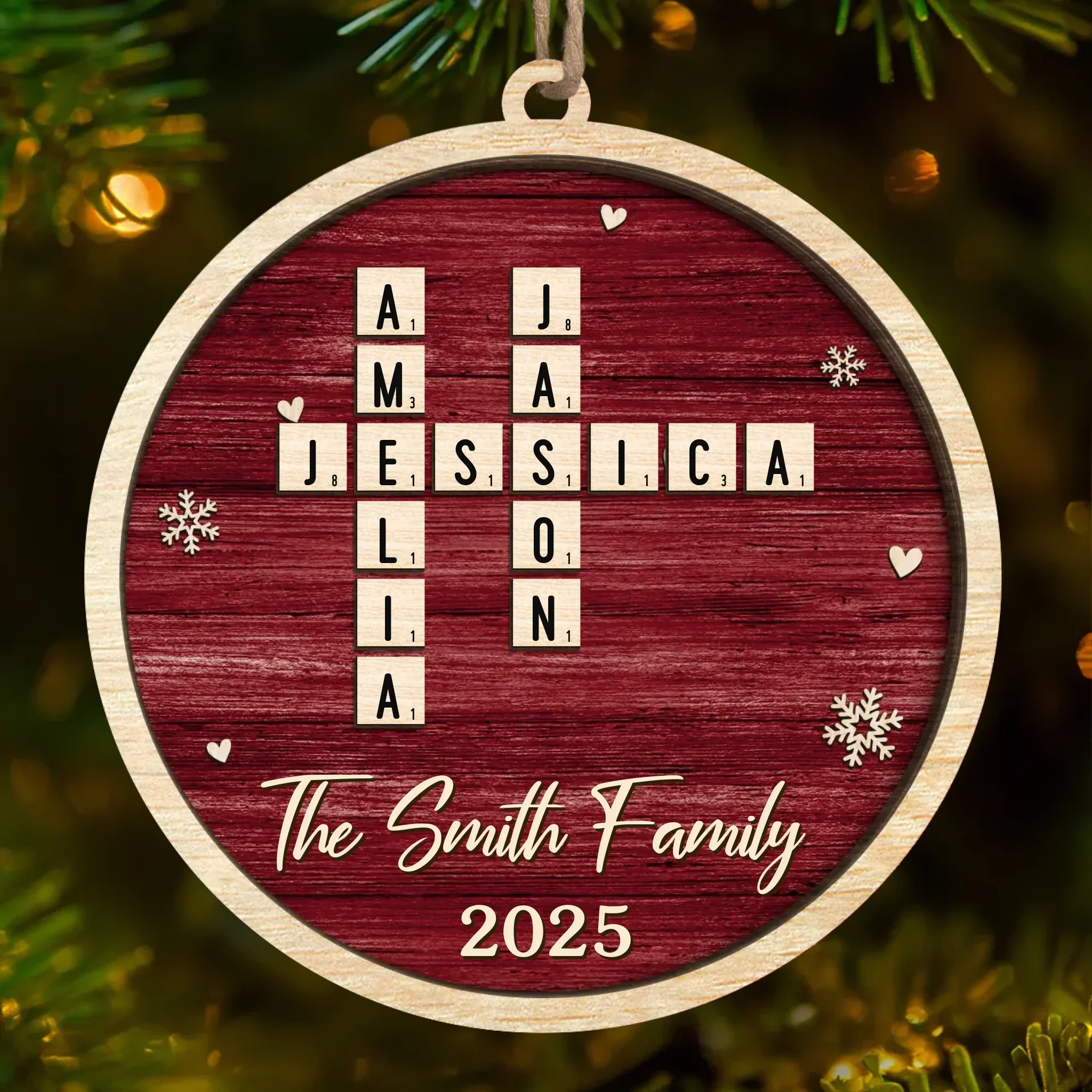 Custom Scrabble Wood Ornament - Personalized Christmas Birthday Gifts For Mom, Dad, Brother, Sister, Kids - Love Spelled The Family Way - Robaser