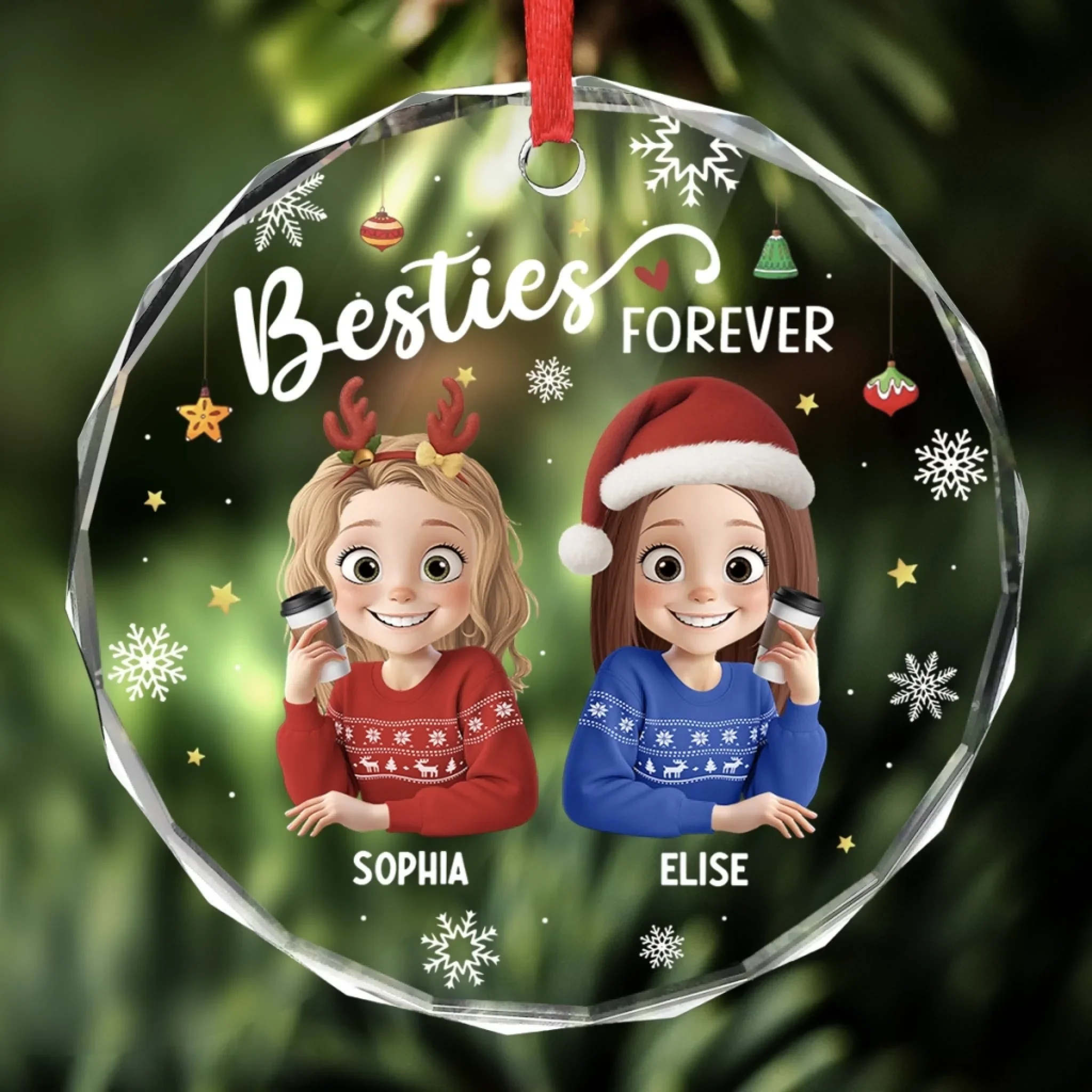 Custom Circle Glass Ornament - Personalized Christmas Best Friend Birthday Gifts For Women, Besties, Sisters, BFF - Friendship Is The Gift That Lasts - Robaser