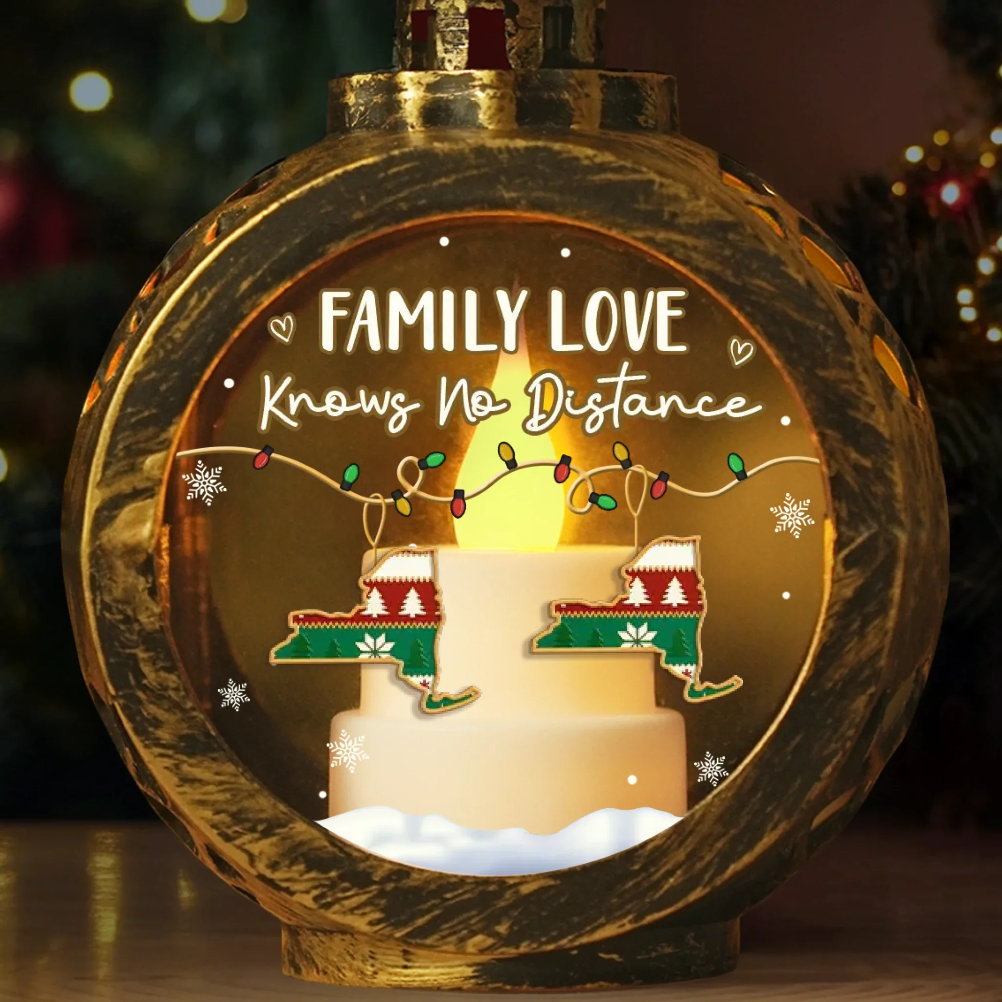 Custom Long Distance Candlelight Lantern Ornament - Personalized Christmas Birthday Gifts For Mom, Dad, Brother, Sister, Kids - Miles Apart Hearts Still Together - Robaser