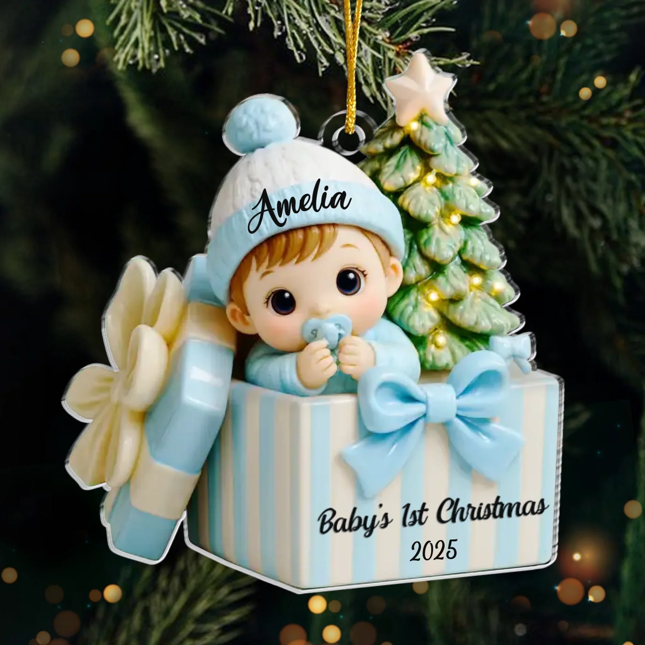 Custom First Christmas Acrylic Ornament - Personalized Christmas Baby Shower, Gender Reveal Gifts For New Moms, New Dads, New Parents - Joy Wrapped In Love - Robaser