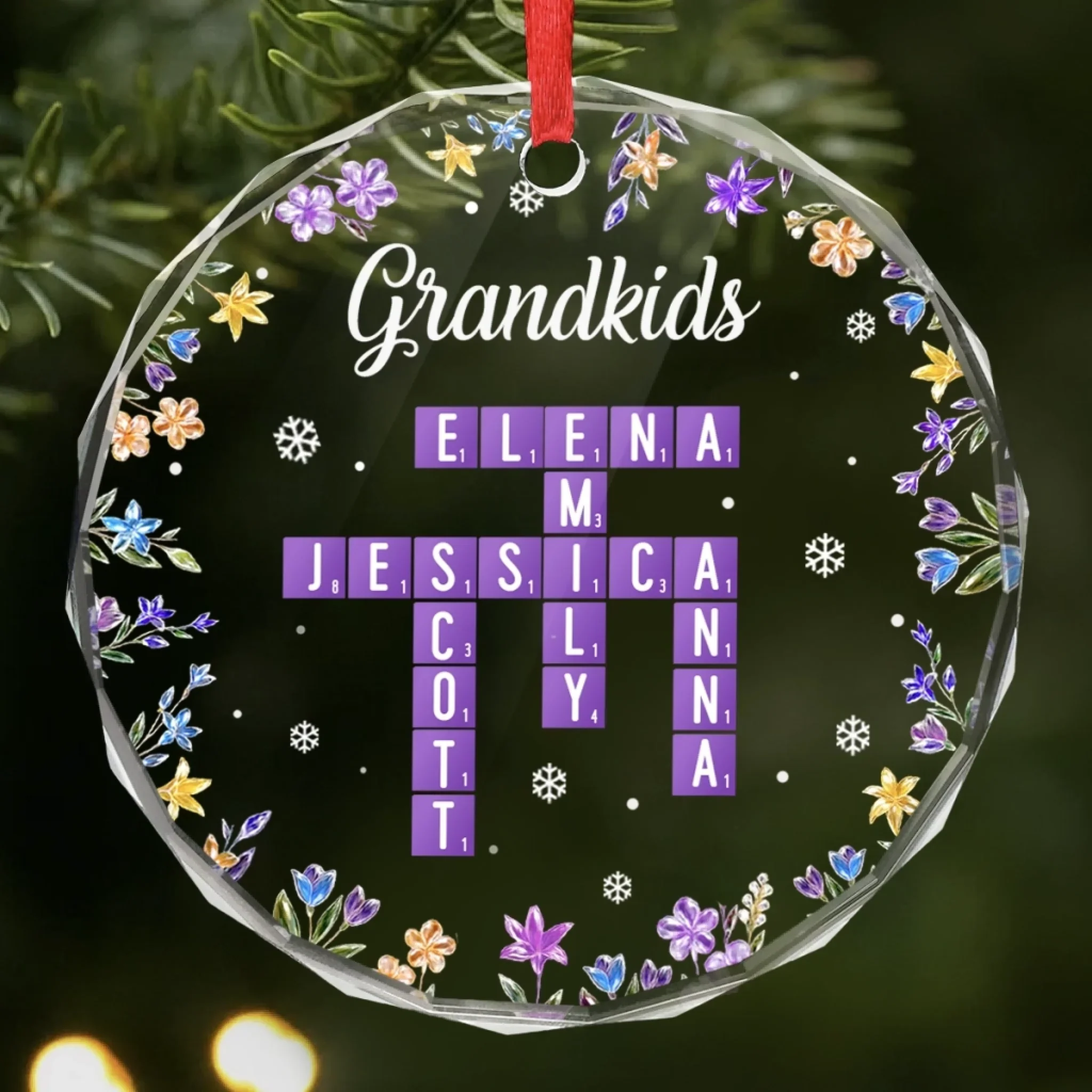 Custom Scrabble Circle Glass Ornament -   Personalized Christmas Birthday Gifts For Mom, Dad, Brother, Sister, Kids - Home Is Where Joy Grows - Robaser