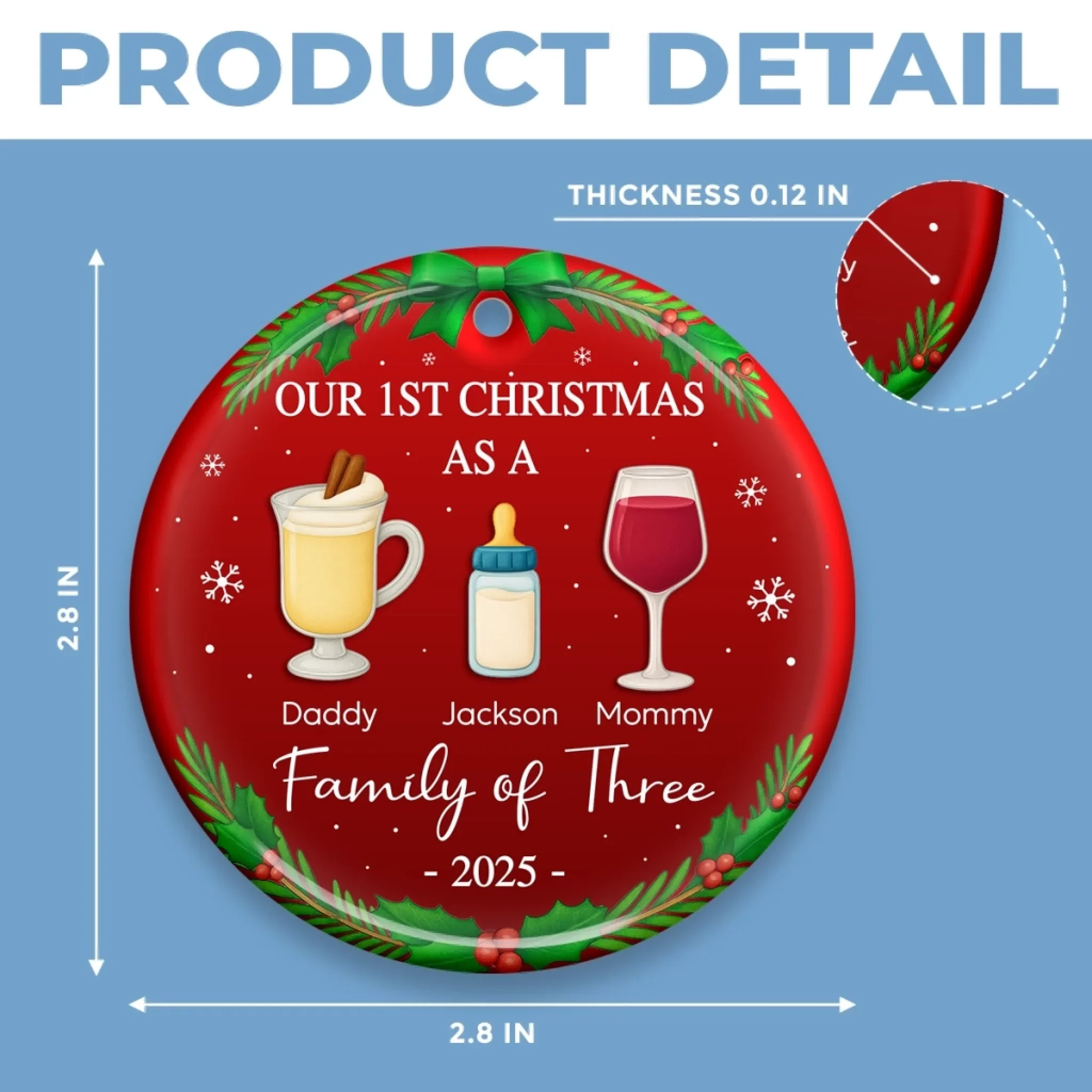 Custom Ceramic Ornament - Personalized Christmas Birthday Gifts For Mom, Dad, Kids - Our First Christmas As A Family - Robaser
