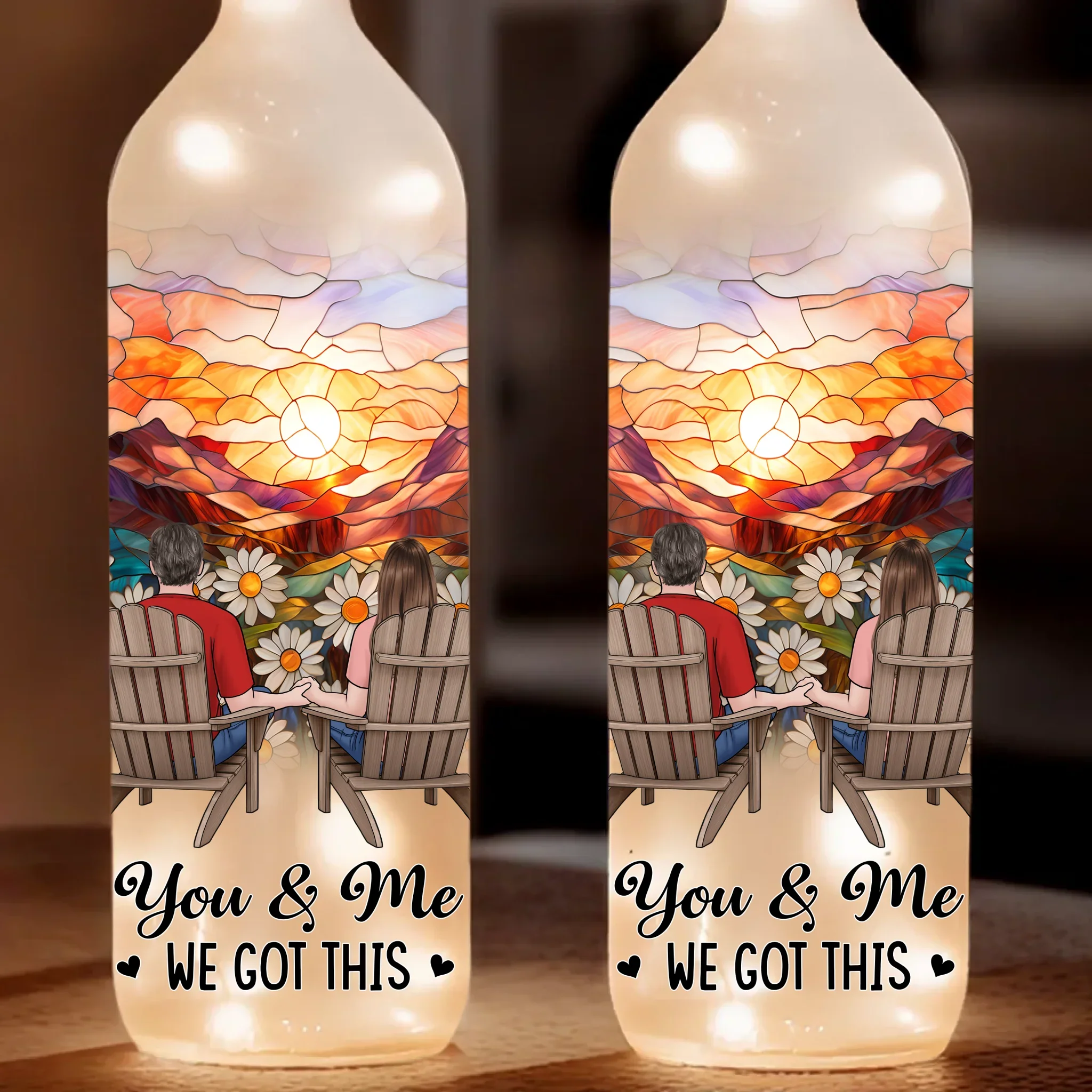 Custom Bottle Lamp - Personalized Anniversary Wedding Gifts For Husband And Wife, Him And Her - Love Shines Bright At Sunset - Robaser