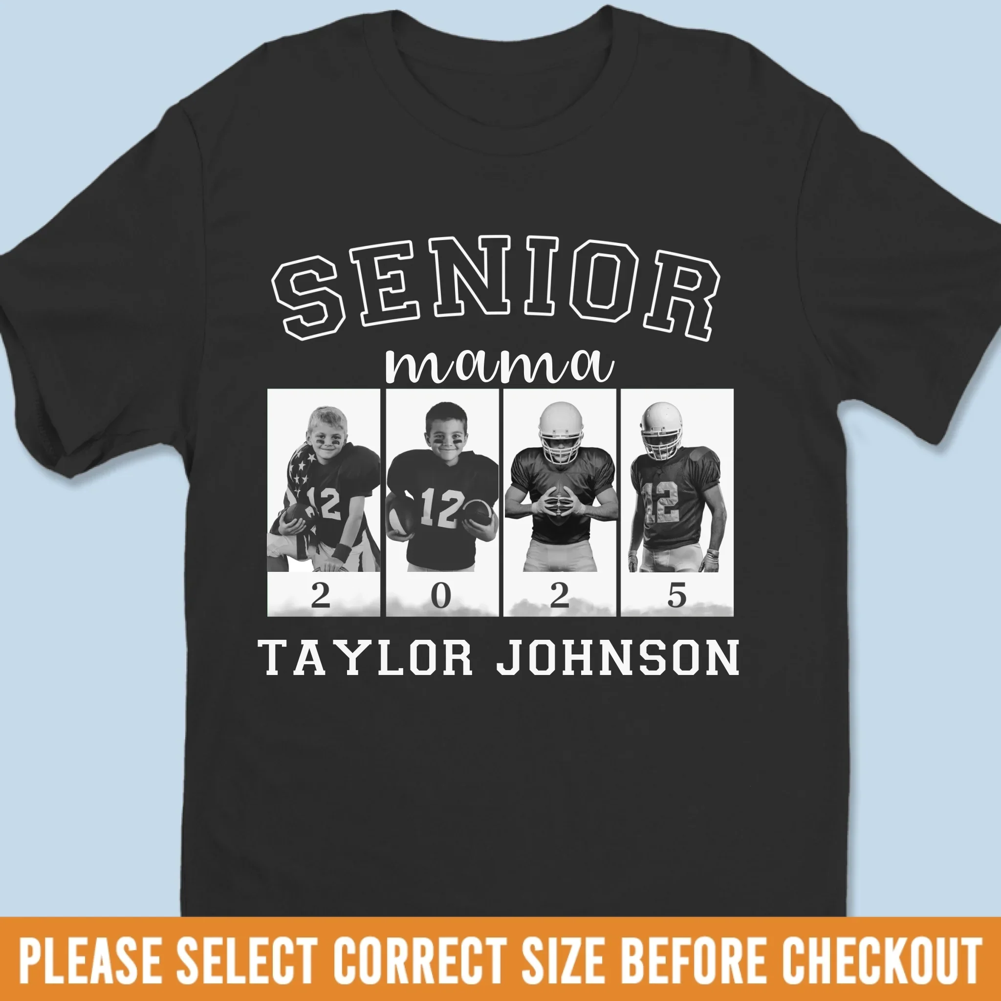 Upload Photo Senior Football Mama T-shirt, Hoodie - Personalized Birthday Football Gifts For Mom, Football Lovers, NFL Fans, Sport Lovers - 2025 Senior Football With Kid Photos - Robaser