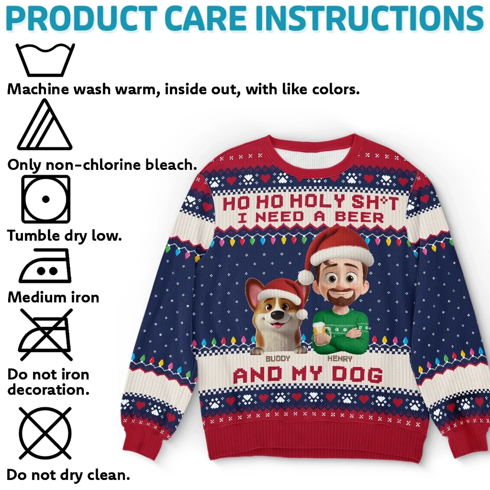 Custom Unisex Ugly Sweatshirt - Personalized  Christmas Birthday Gifts For Dog Lovers, Dog Dad And Mom - Santa  s Drinking Buddy - Robaser