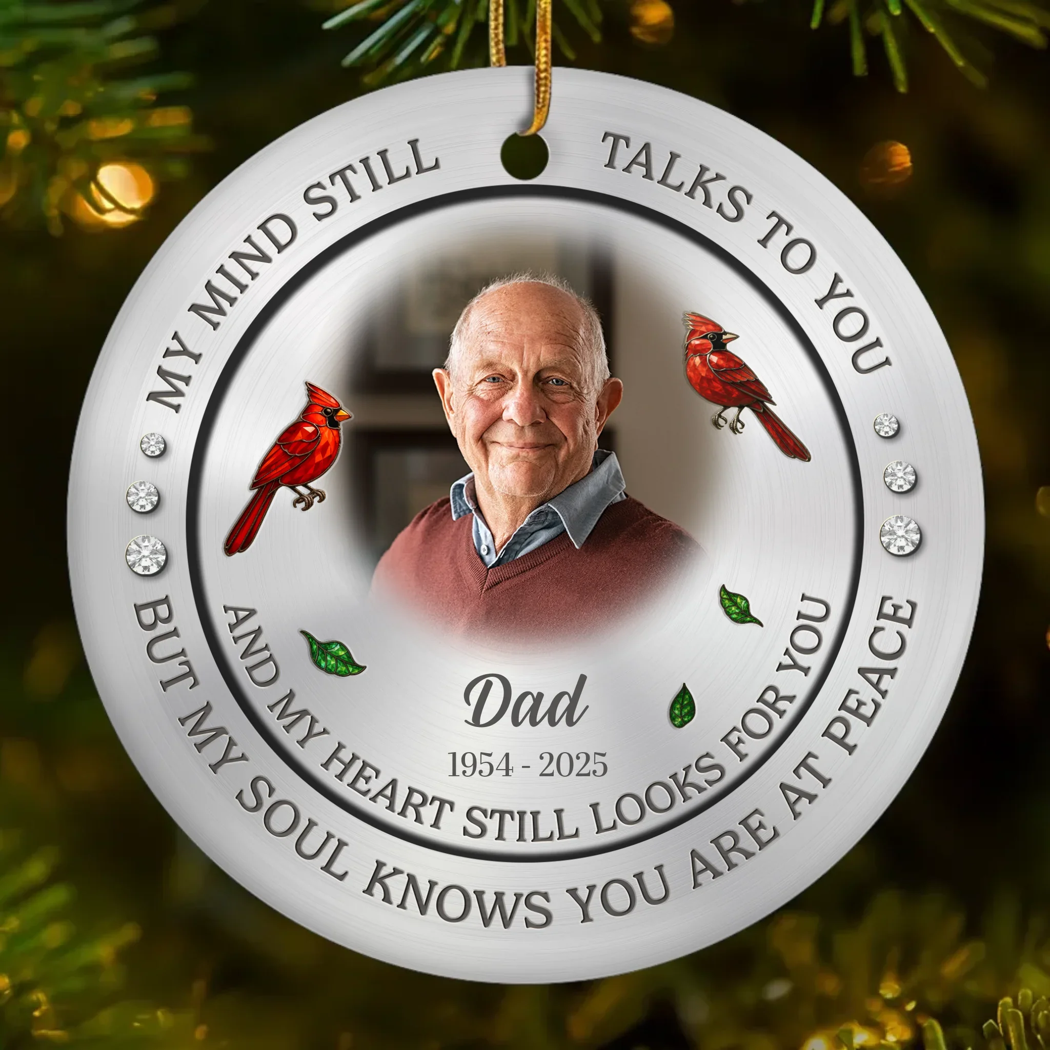 Custom Photo Ceramic Ornament - Personalized Christmas Memorial Sympathy Gifts For Loss Of Mom, Dad - Forever Connected, Heart To Heart - Robaser