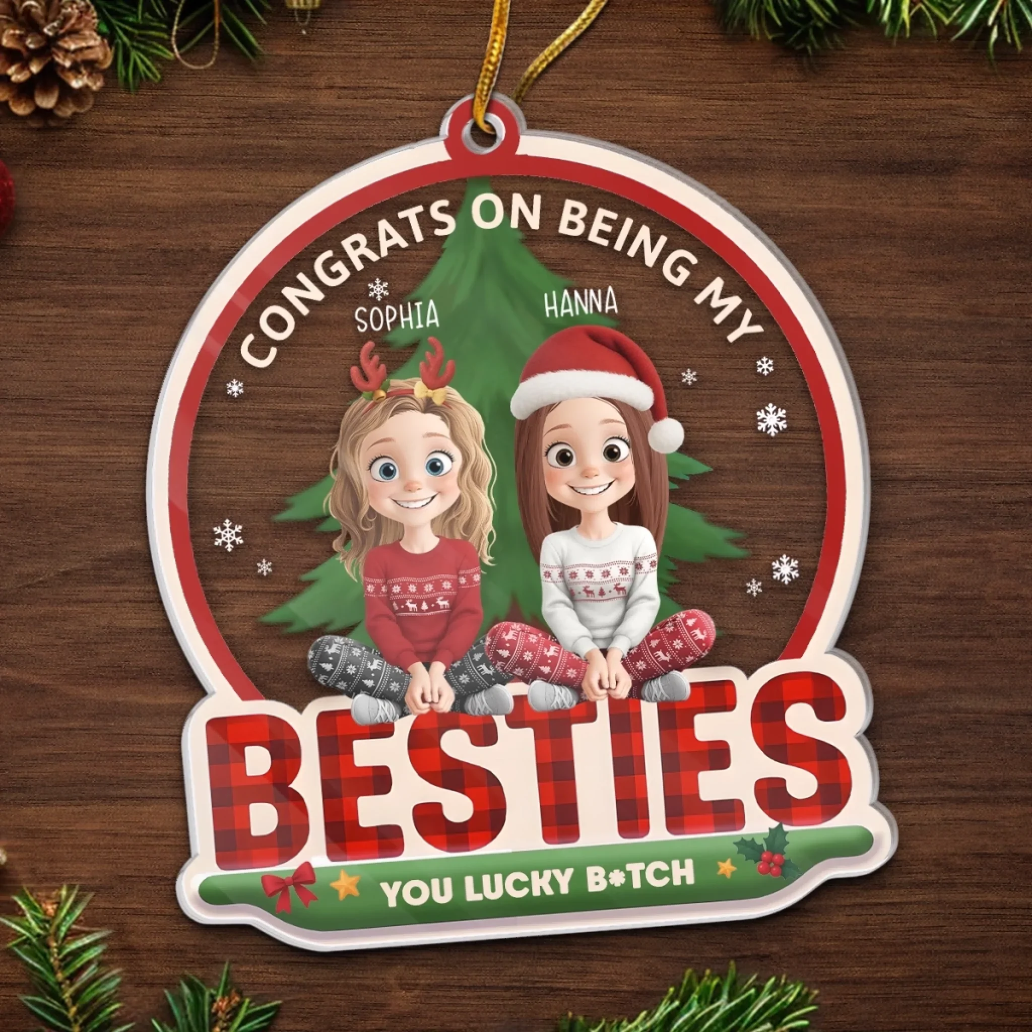 Custom Acrylic Ornament - Personalized Christmas Best Friend Birthday Gifts For Women, Besties, Sisters, BFF - Congrats On Being My Sisters - Robaser
