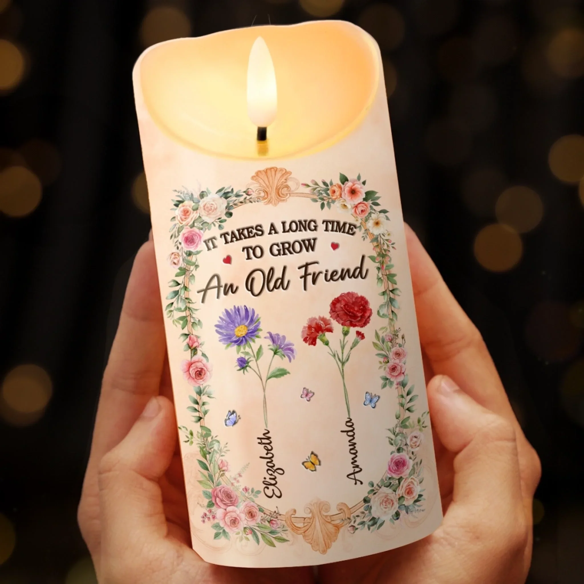 Custom LED Candle - Personalized Best Friend Birthday Gifts For Women, Besties, Sisters, BFF - Shine Through Every Storm - Robaser