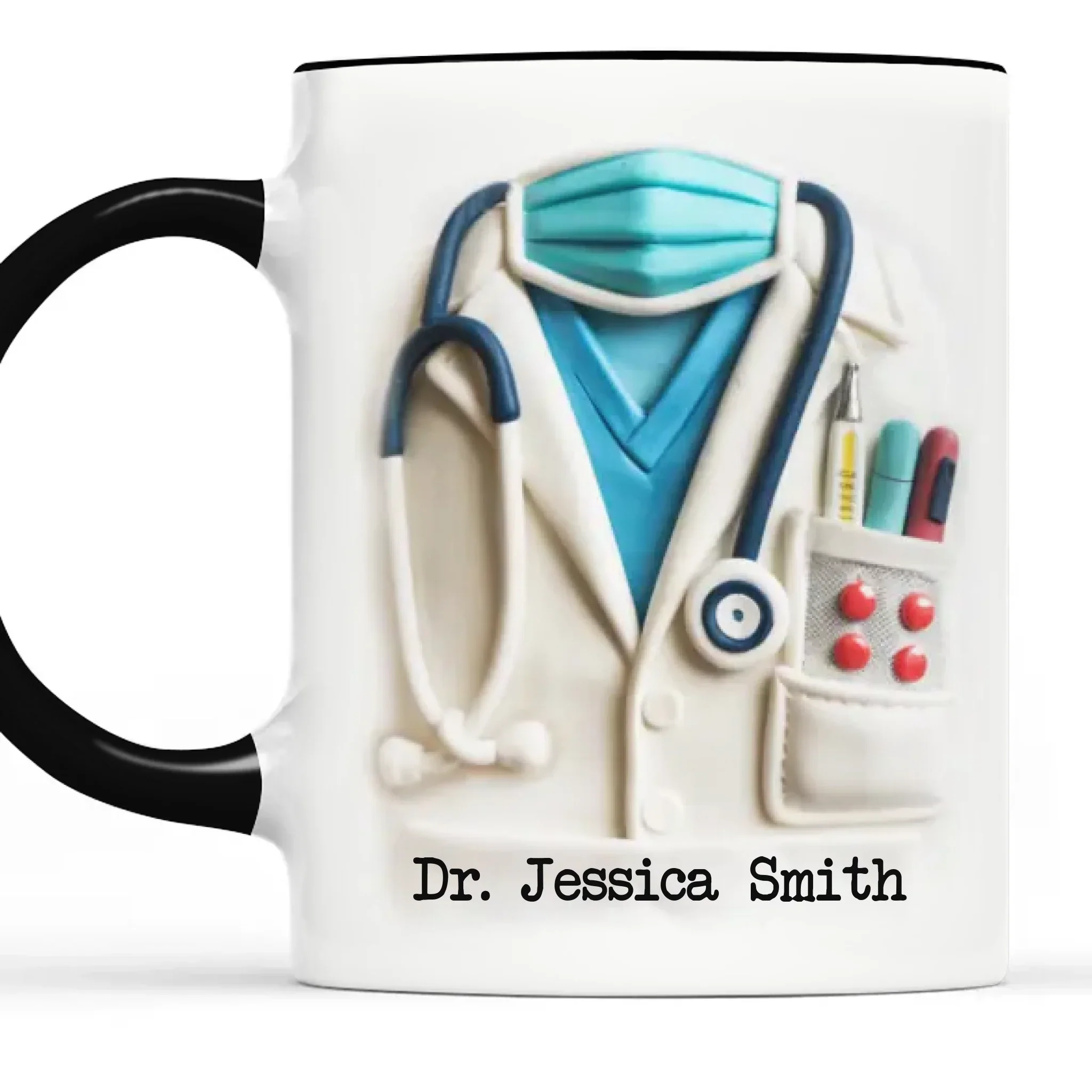 Doctor By Title, Hero By Heart - Family Personalized Custom 3D Inflated Effect Printed Accent Mug - Appreciation, Thank You Gift, Nurse Life, Doctor Life - Robaser
