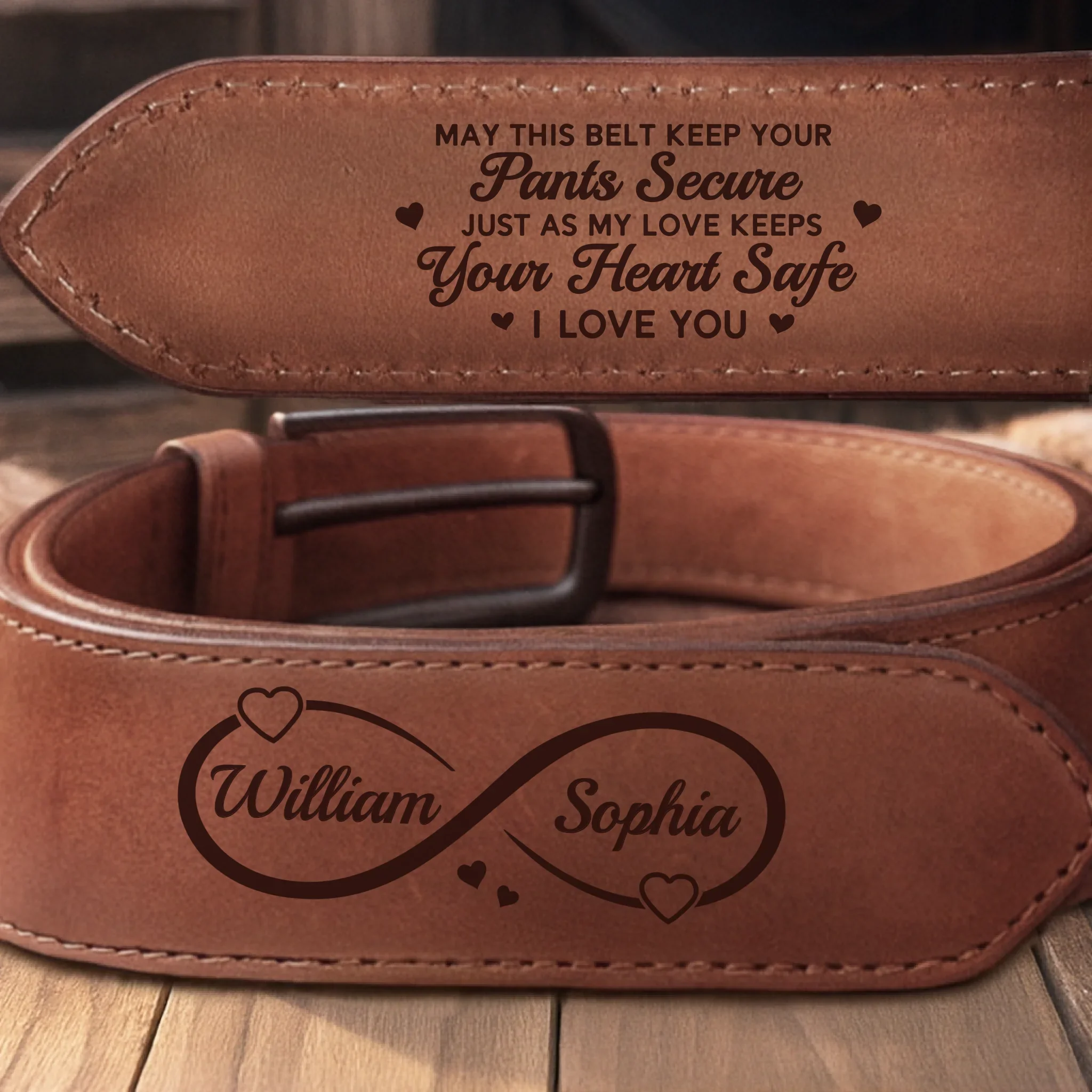 Custom Double-Sided Engraved Leather Belt - Personalized Anniversary Wedding Gifts For Husband And Wife, Him And Her - You And Me, No Filter - Robaser