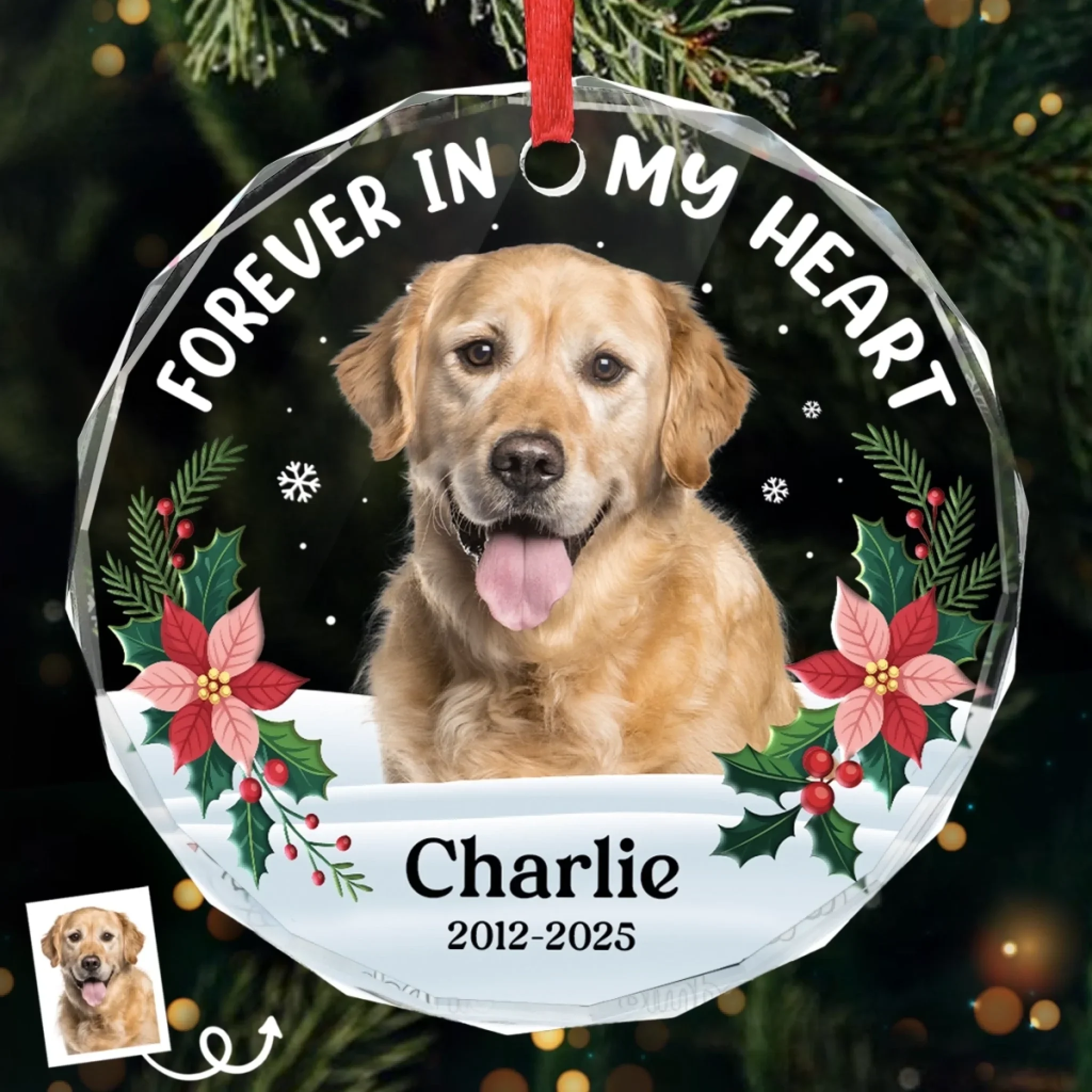 Custom Photo Circle Glass Ornament - Personalized Pet Memorial Sympathy Gifts For Dogs, Cats - Gone But Never Forgotten - Robaser
