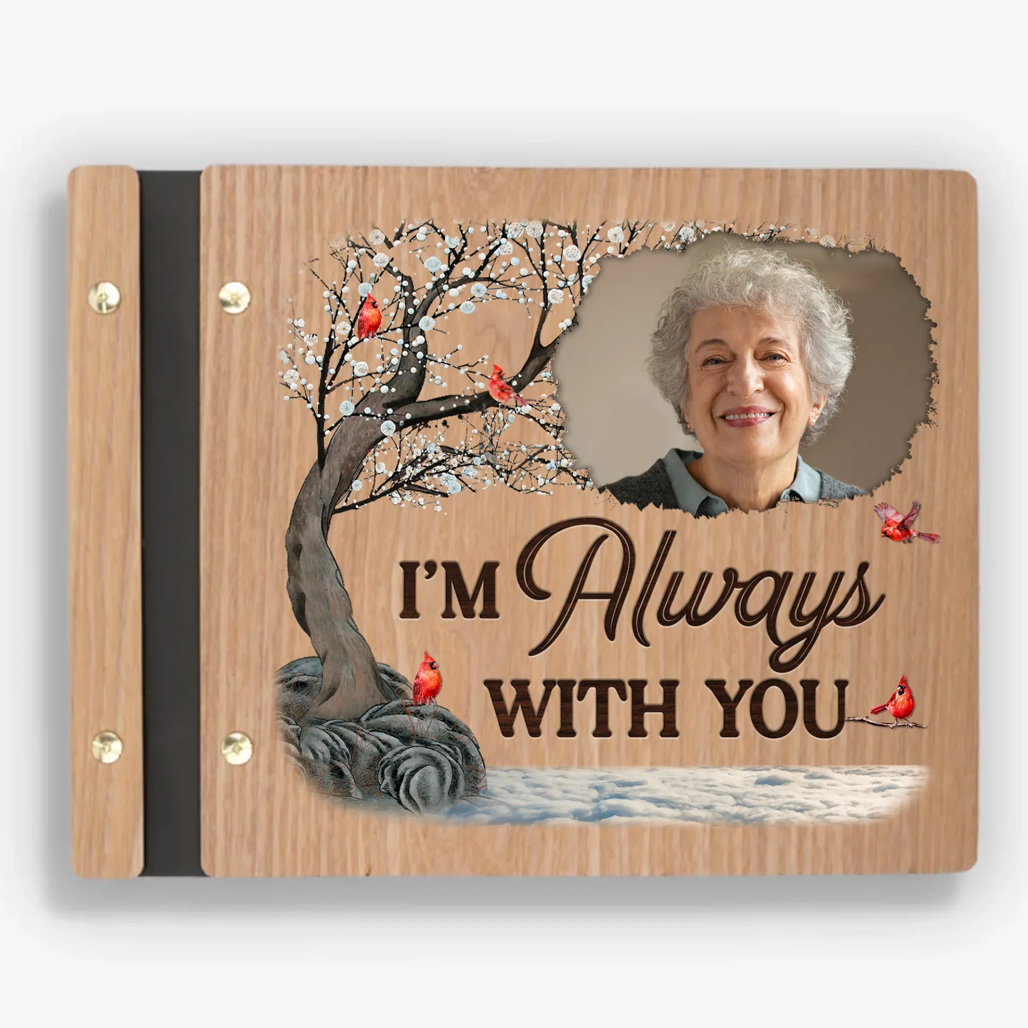 Custom Photo Time Passes, Love Remains - Memorial Personalized Custom Wooden Scrapbook - Sympathy Gift For Family Members - Robaser