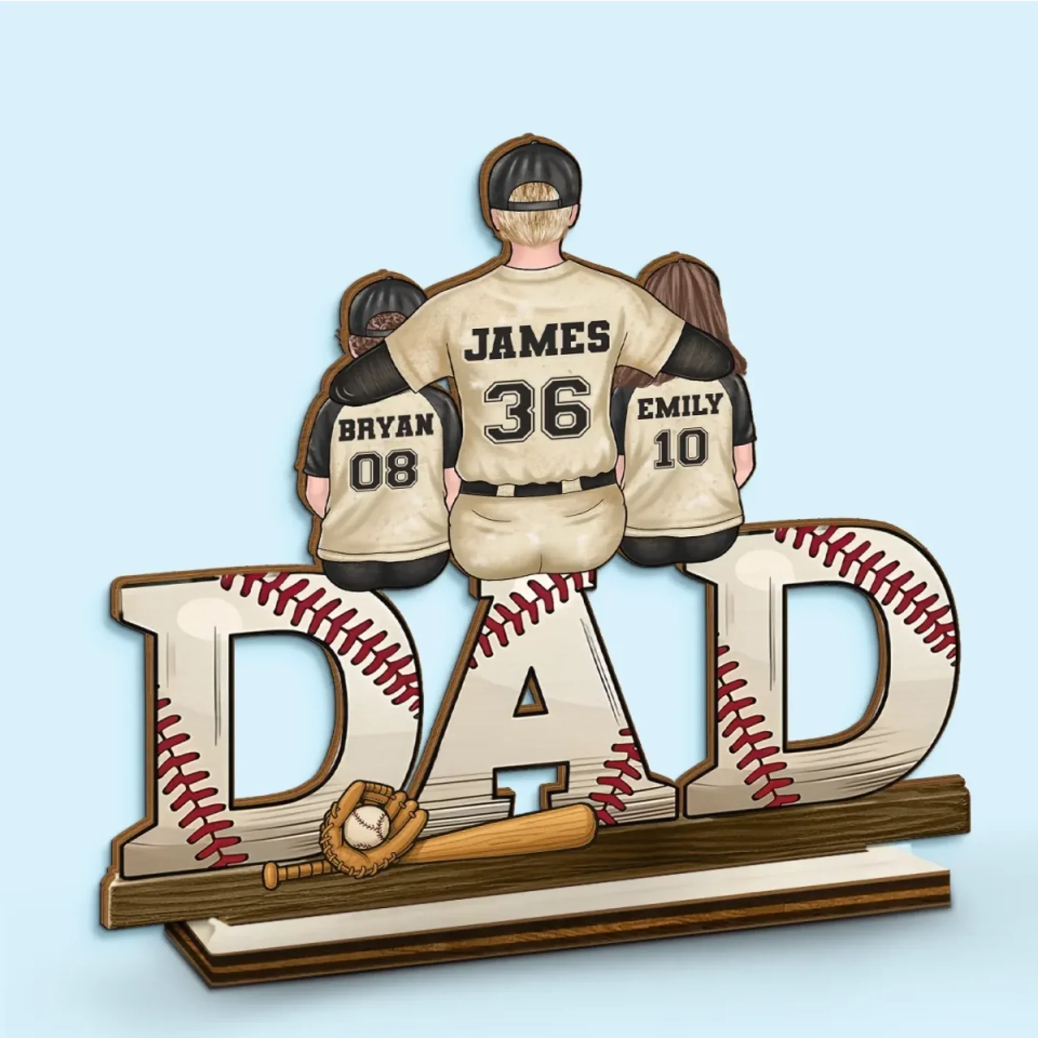 Our Favorite Position, Right Beside Dad - Family Personalized Custom Shaped 2-Layered Wooden Plaque With Flat Stand - Father's Day, House Warming Gift For Dad, Sport Lovers, Sport Players - Robaser