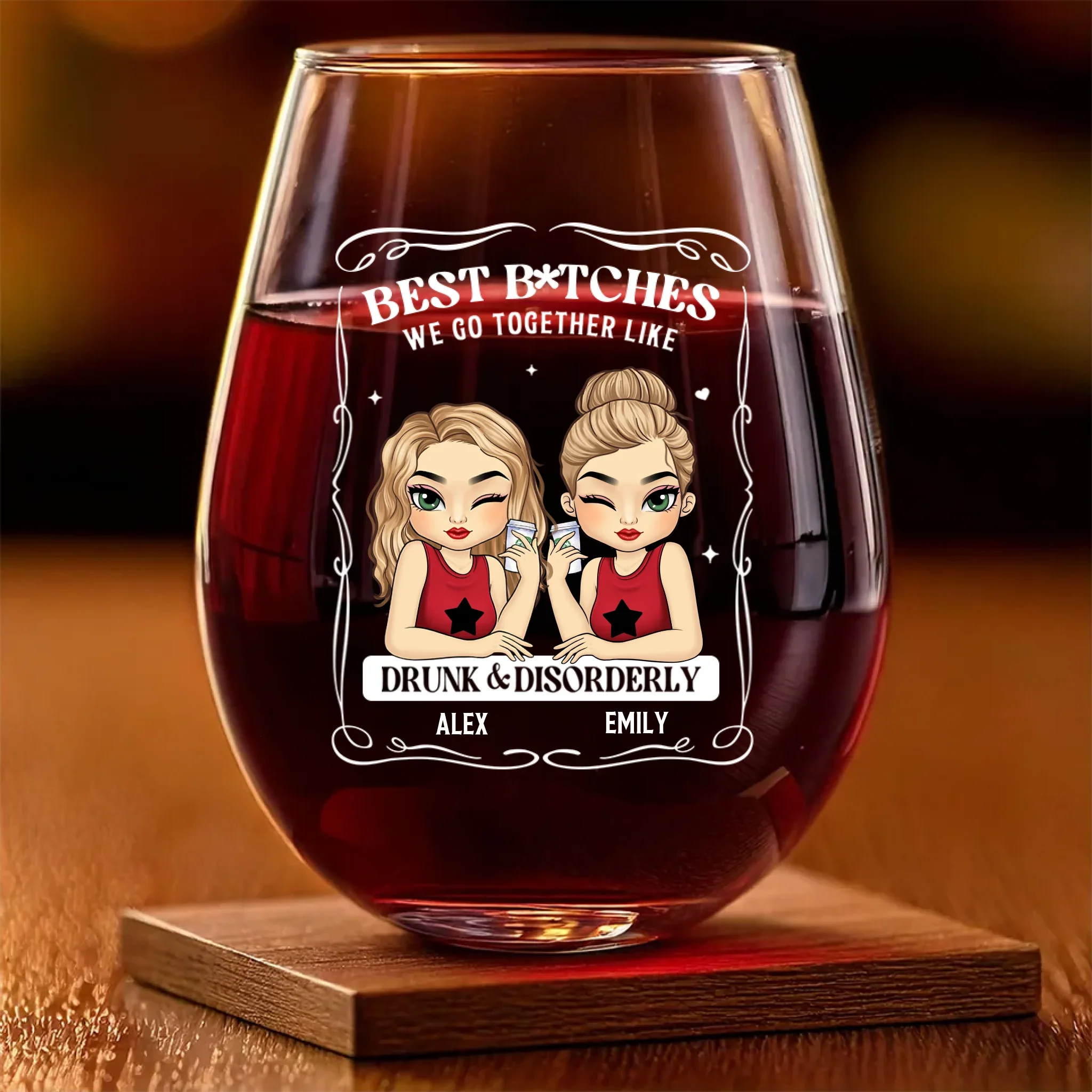 Custom Wine Glass - Personalized Best Friend Birthday Gifts For Women, Besties, Sisters, BFF - Together We Shine Brighter - Robaser