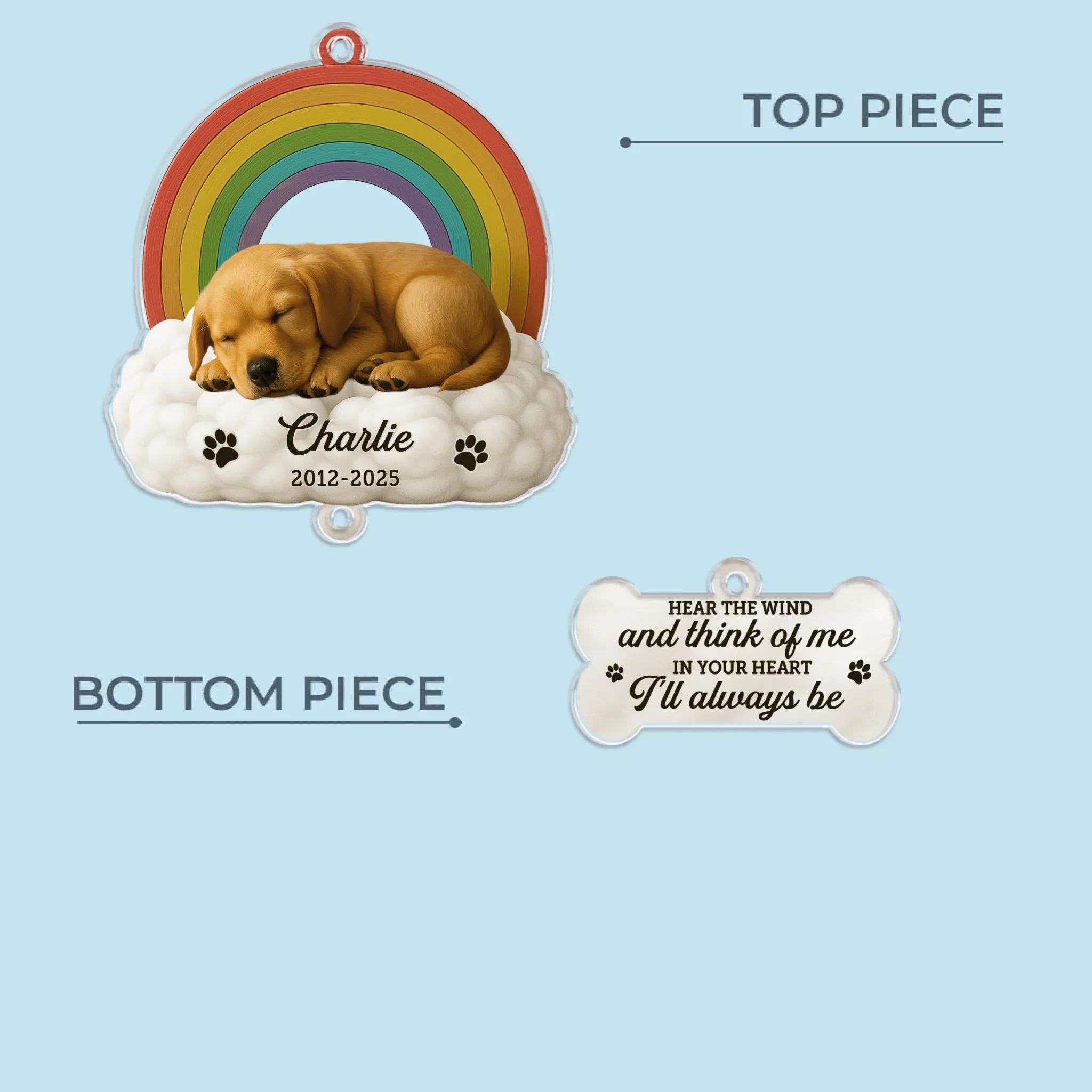 Custom Photo Wind Chime With Acrylic Charms - Personalized Pet Memorial Gifts For Dogs, Cats - Run Free, Sweet Friend - Robaser