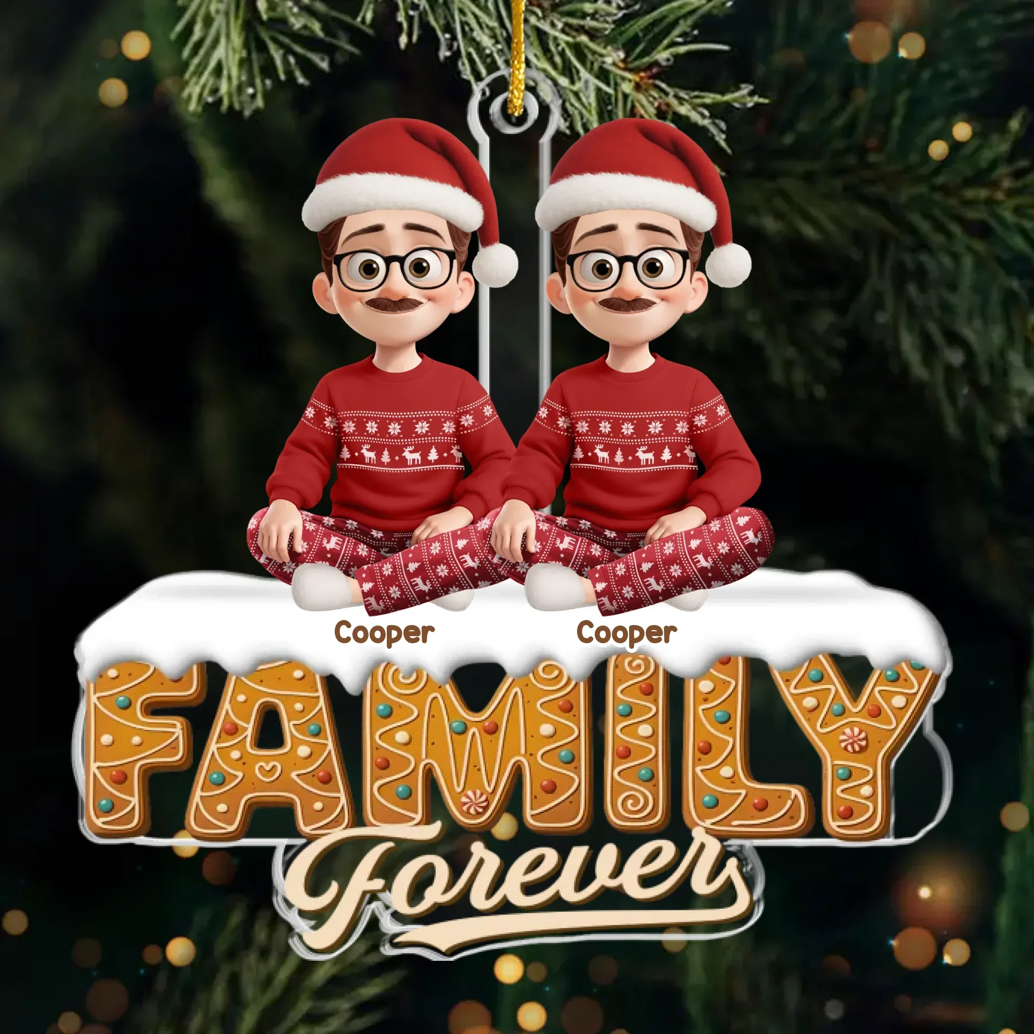 Custom Acrylic Ornament - Personalized Christmas Birthday Gifts For Mom, Dad, Brother, Sister, Kids - Forever Stuck With Each Other - Robaser